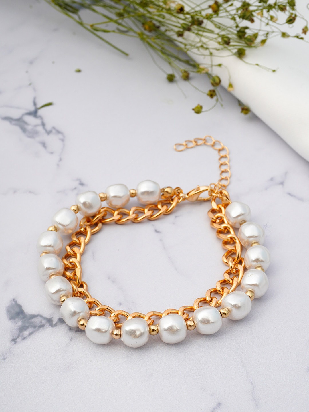 

Emmie Women Gold-Toned & Off White Charm Bracelet