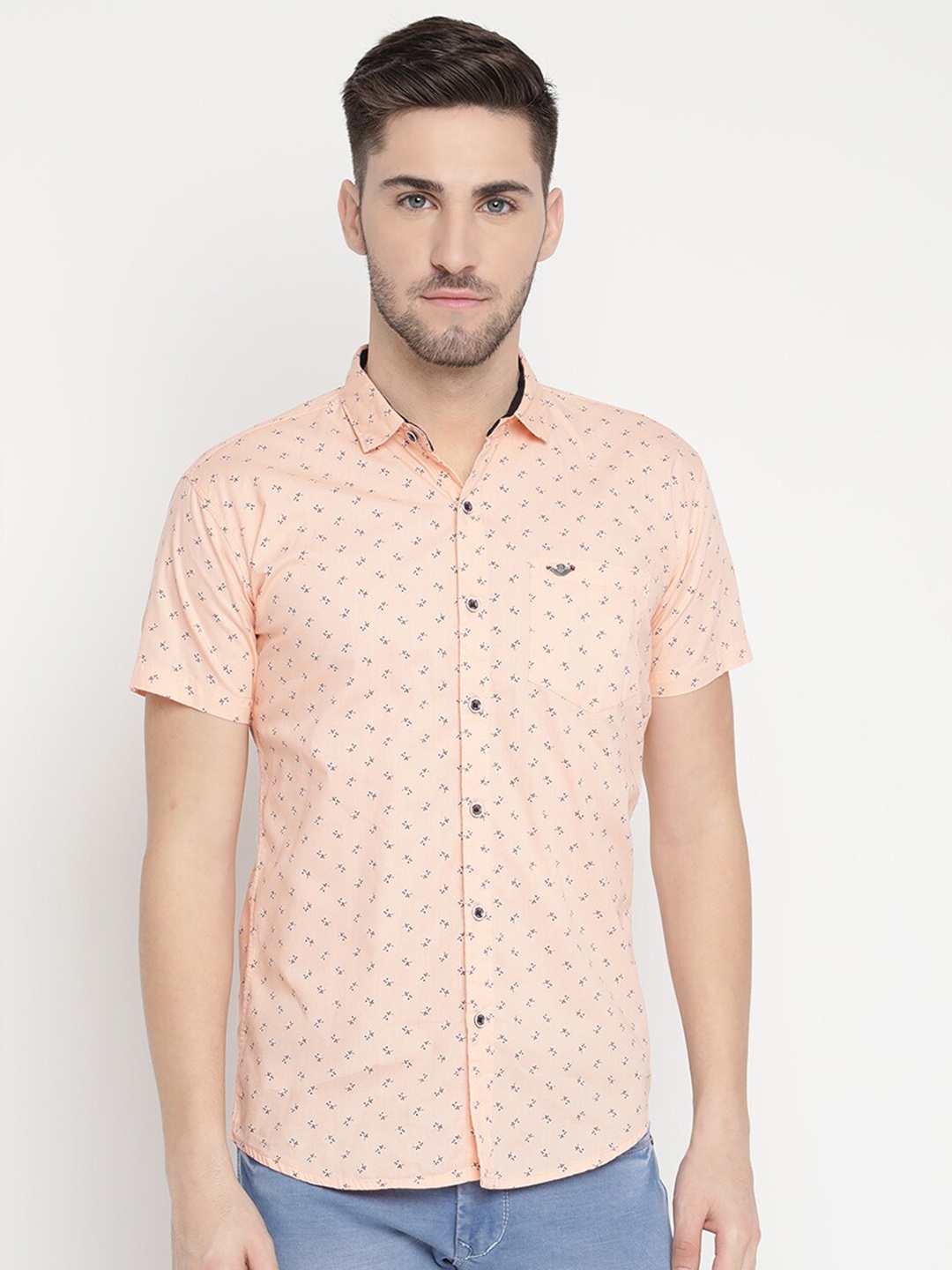 

V2 Value & Variety Men Peach-Coloured Slim Fit Printed Casual Shirt