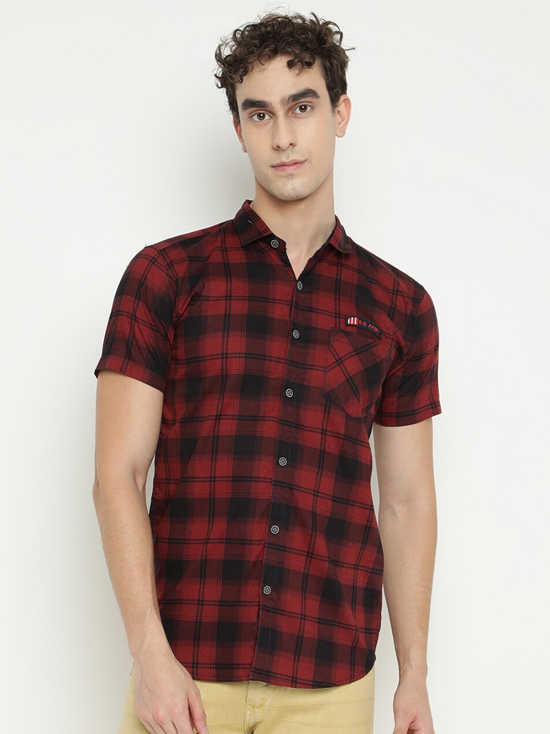

V2 Value & Variety Men Maroon Slim Fit Tartan Checked Casual Shirt