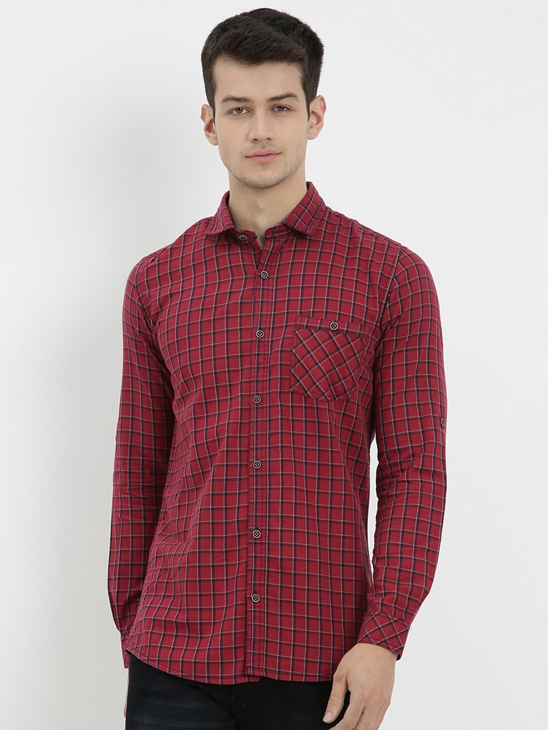 

V2 Value & Variety Men Maroon Checked Cotton Casual Shirt