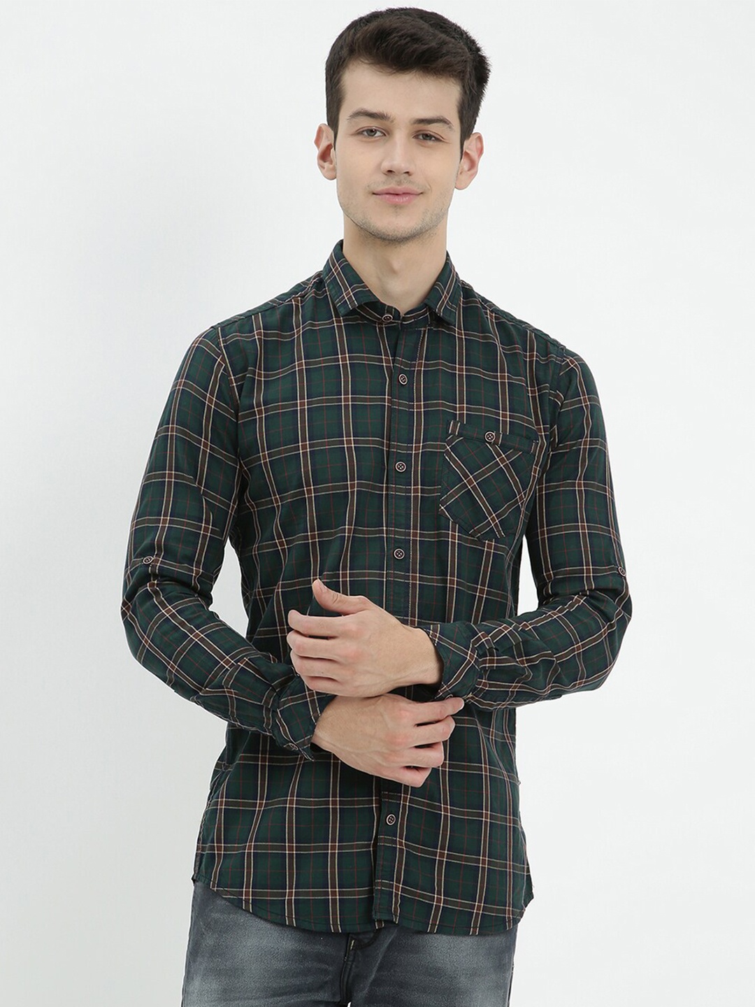 

V2 Value & Variety Men Green Tartan Checked Casual Shirt