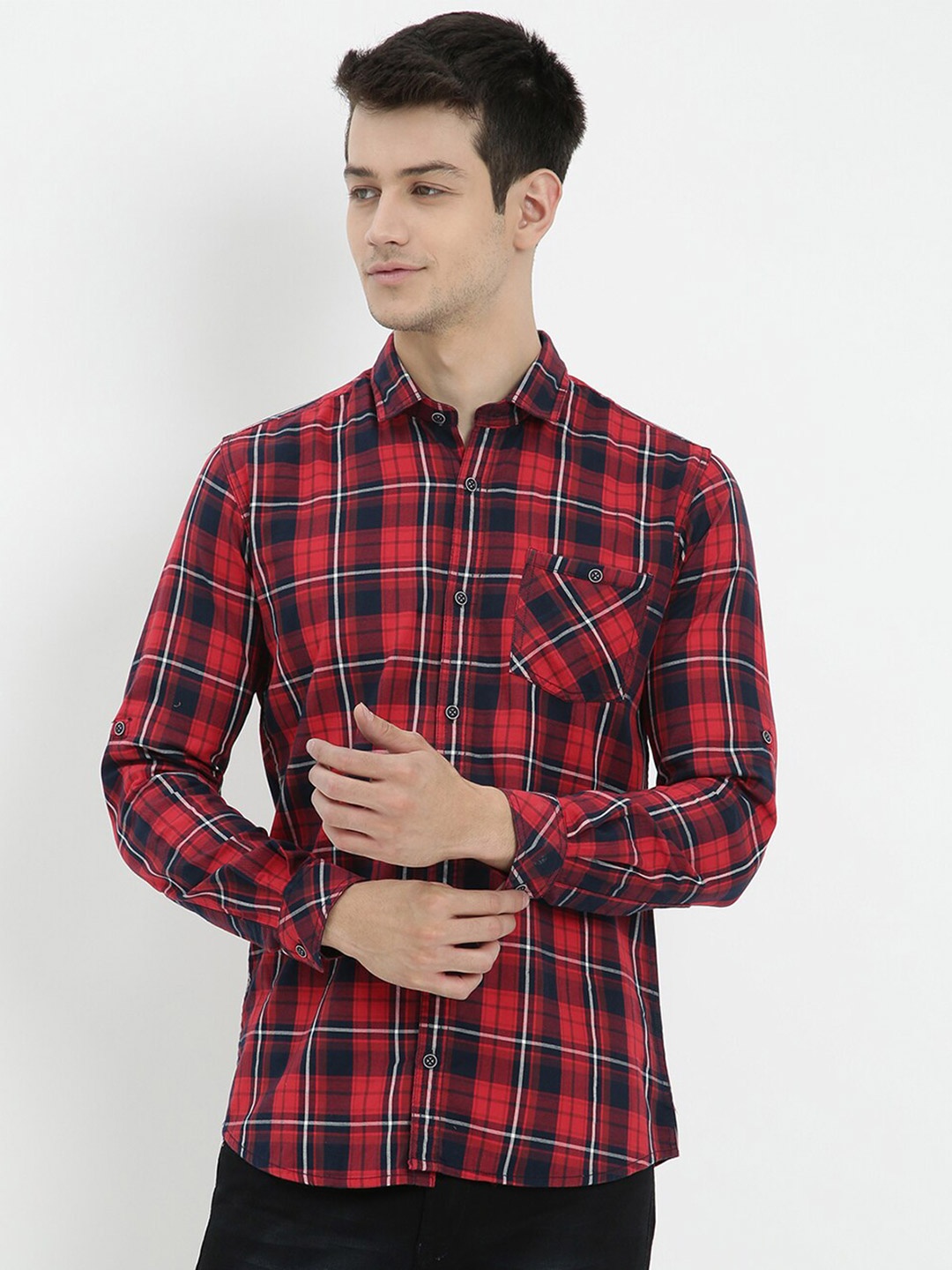 

V2 Value & Variety Men Red Tartan Checked Casual Shirt