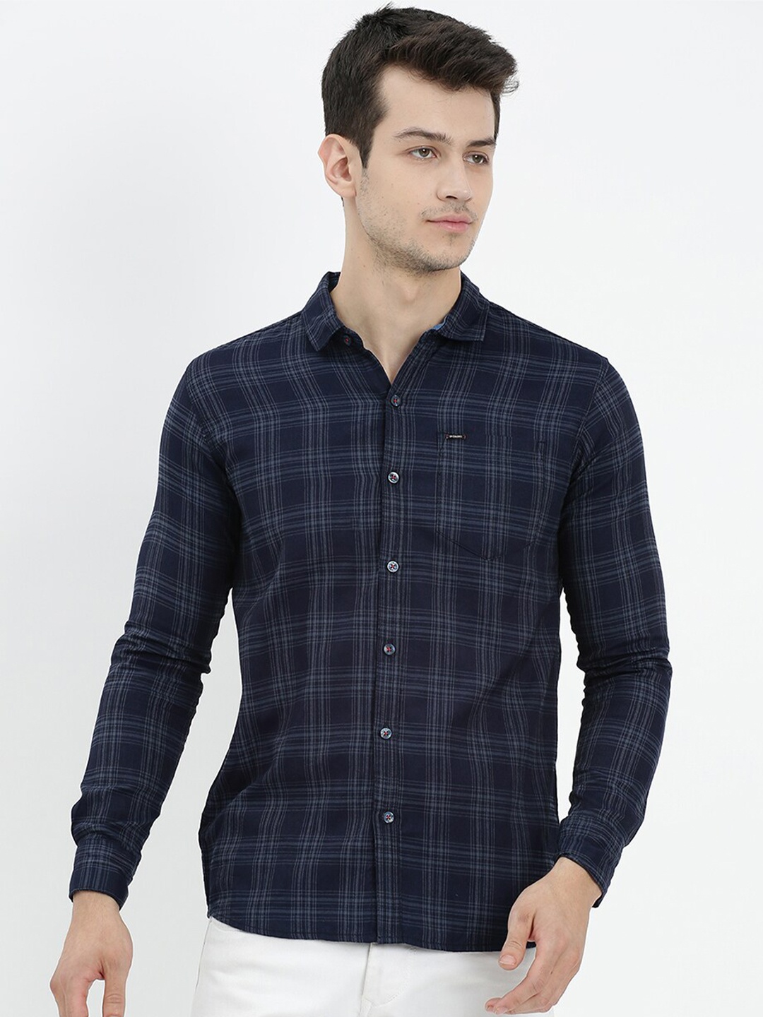 

V2 Value & Variety Men Grey Slim Fit Tartan Checked Casual Shirt