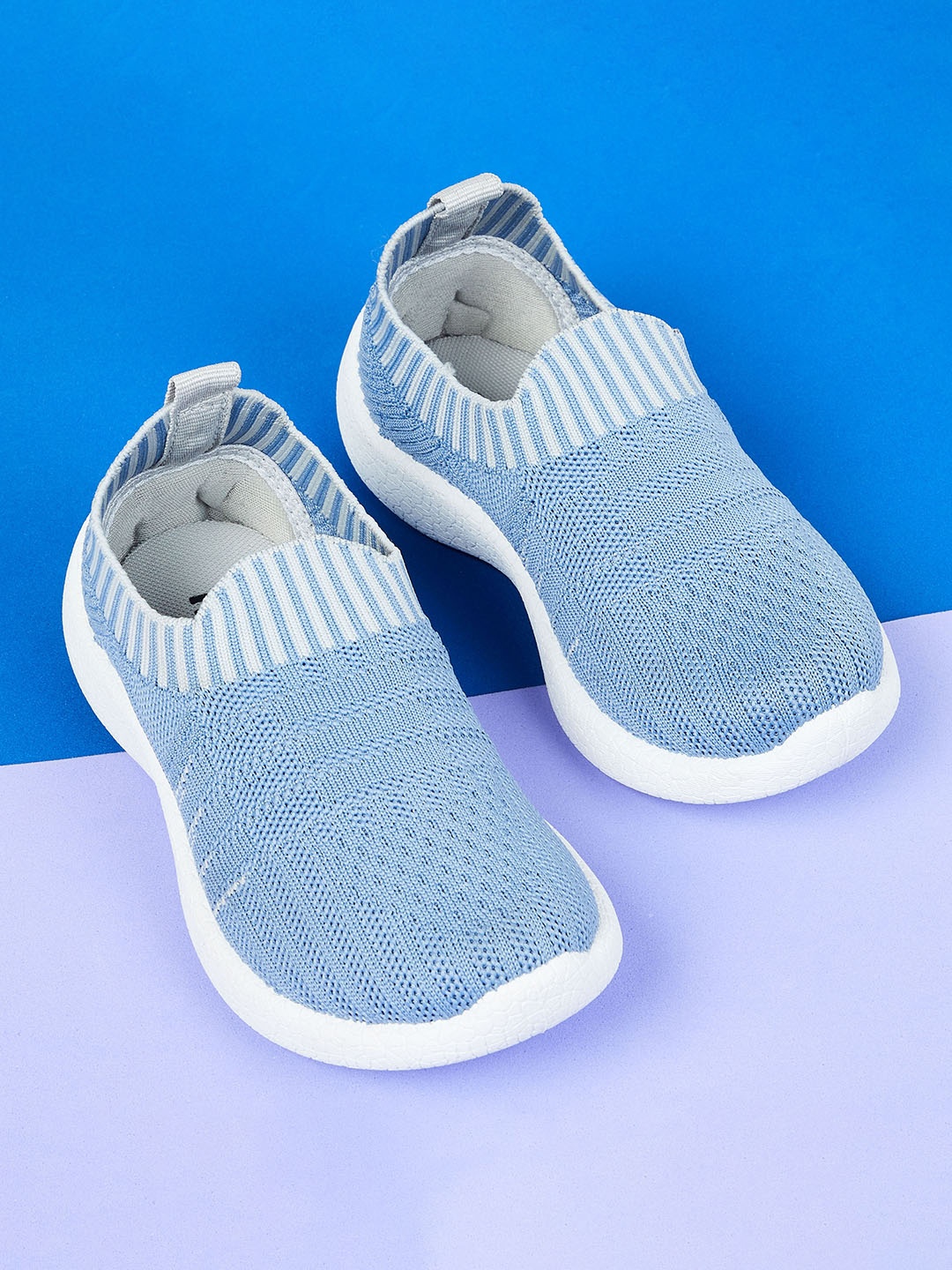 max Boys Blue Woven Design PU Slip-On Sneakers