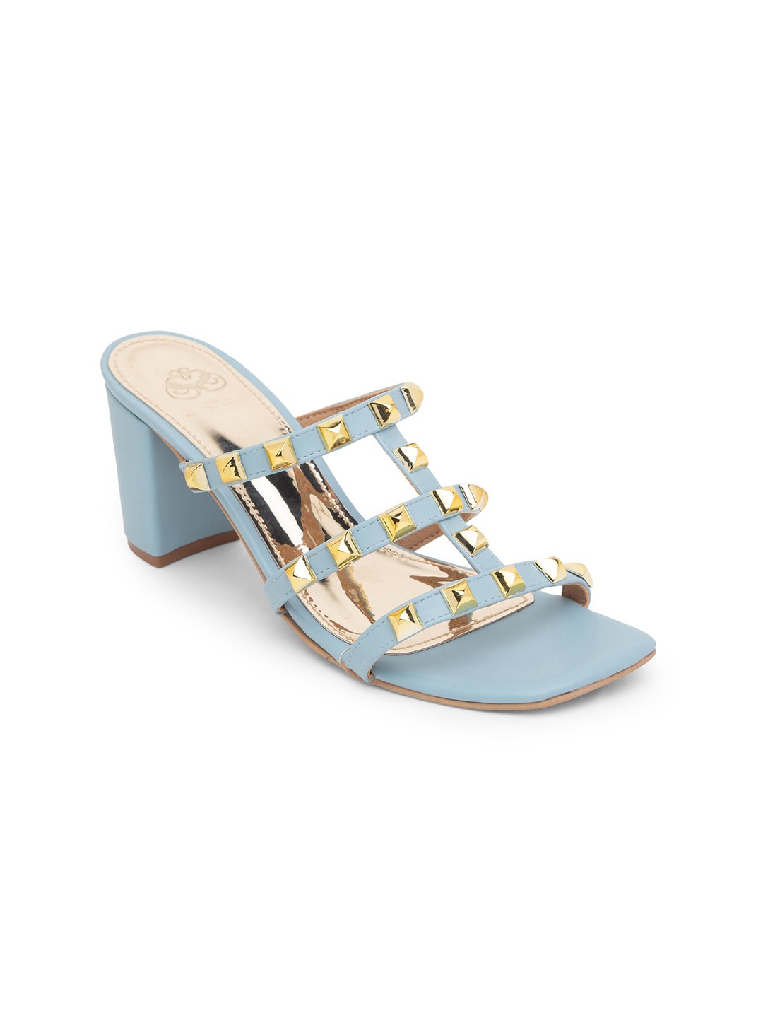 

Sole To Soul Turquoise Blue & Gold-Toned Embellished Party Block Heels