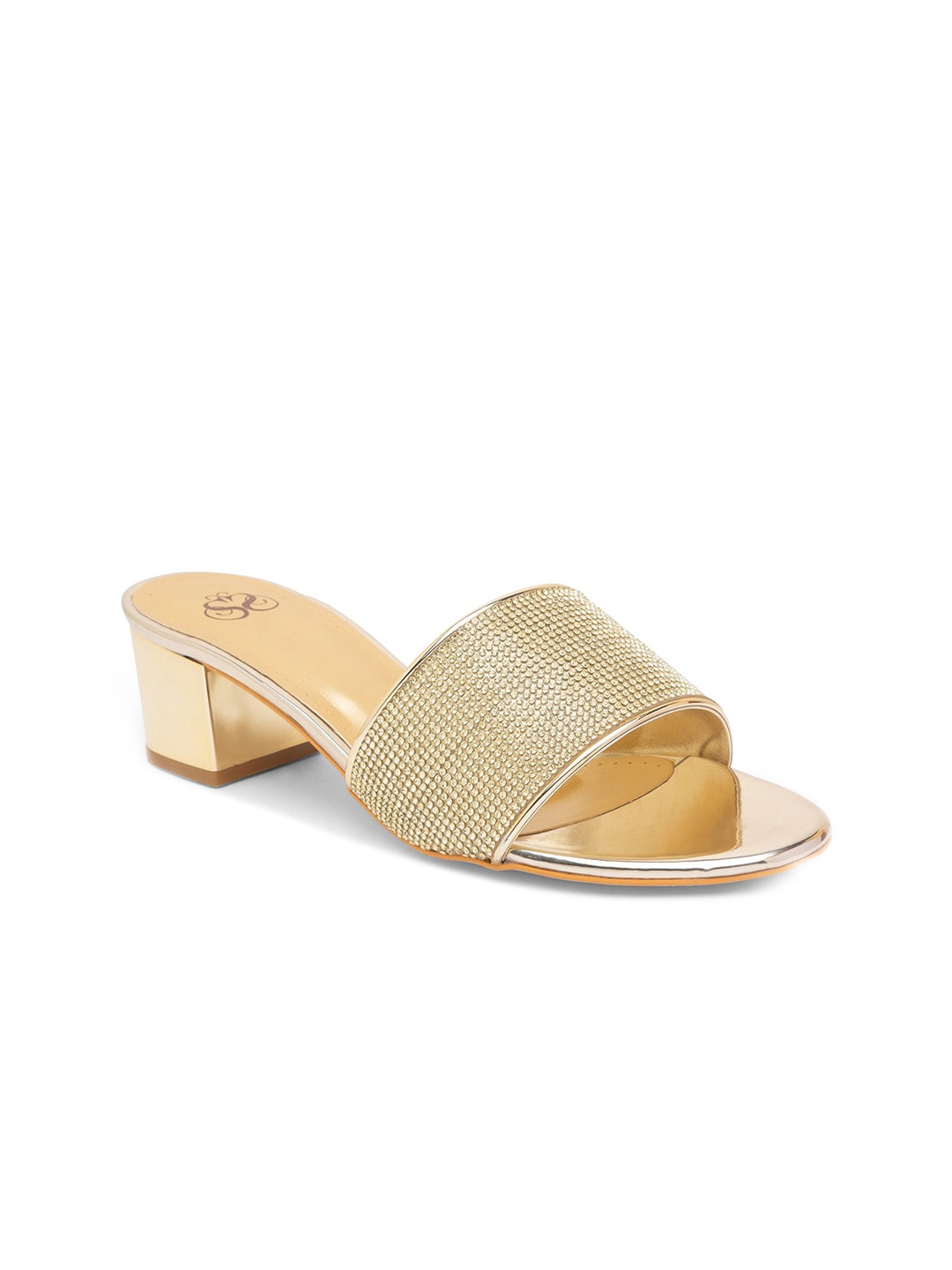 

Sole To Soul Gold-Toned Embellished Ethnic Block Sandals