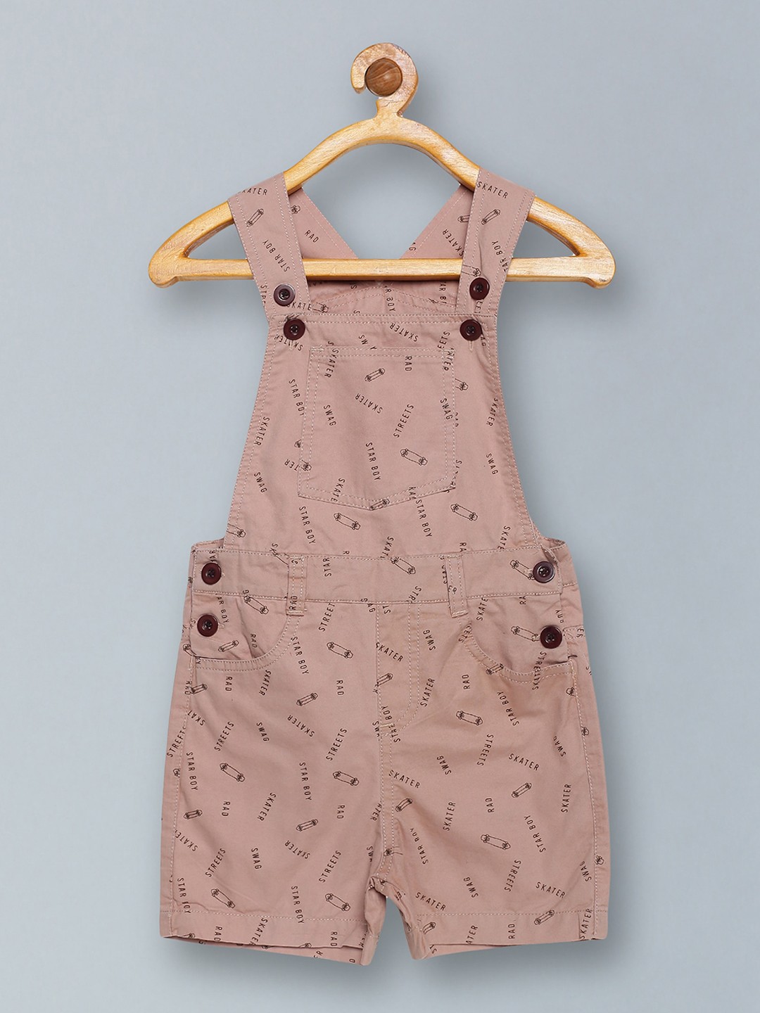 

KiddoPanti Boys Brown Printed Pure Cotton Dungarees