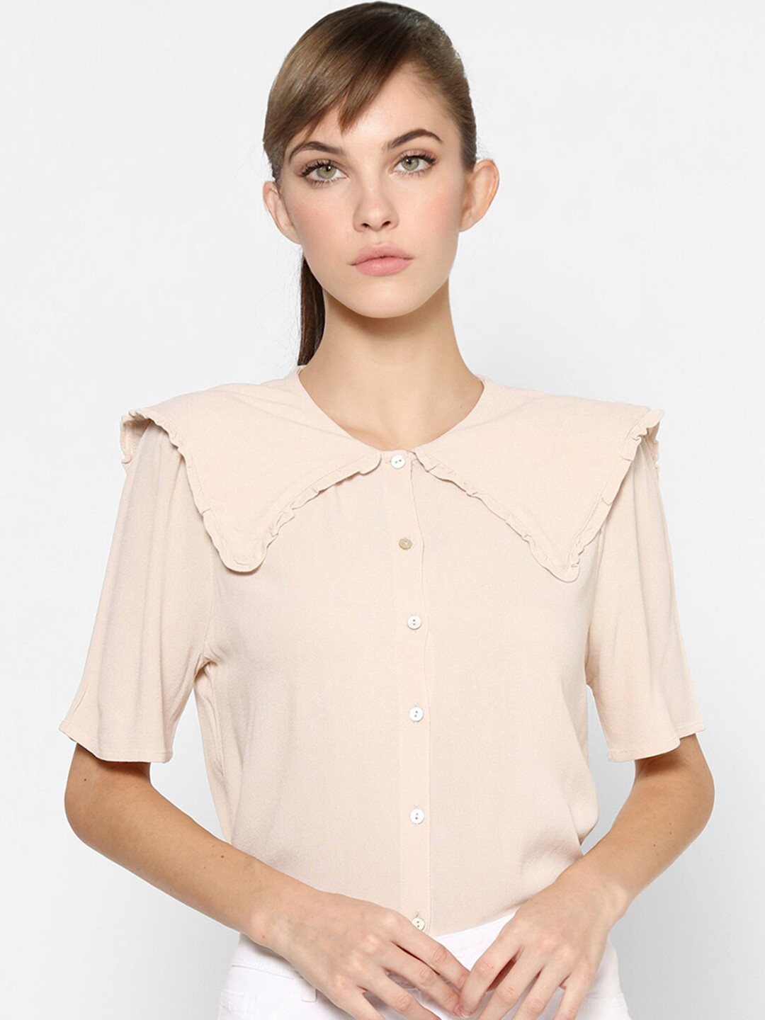 

ONLY WOMEN Beige Peter Pan Collar Top