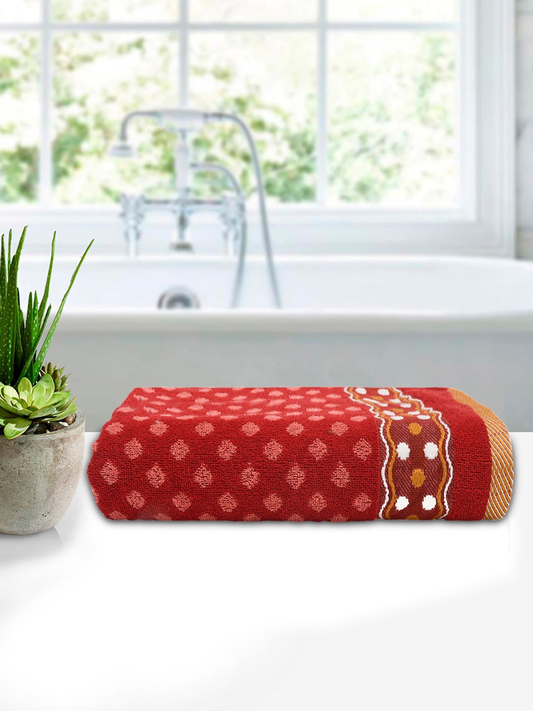 

Kuber Industries Red Printed Cotton 300 GSM Bath Towel