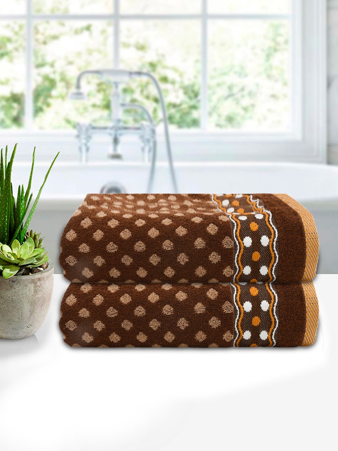 

Kuber Industries Set of 2 Brown Printed 300 GSM Cotton Bath Towels