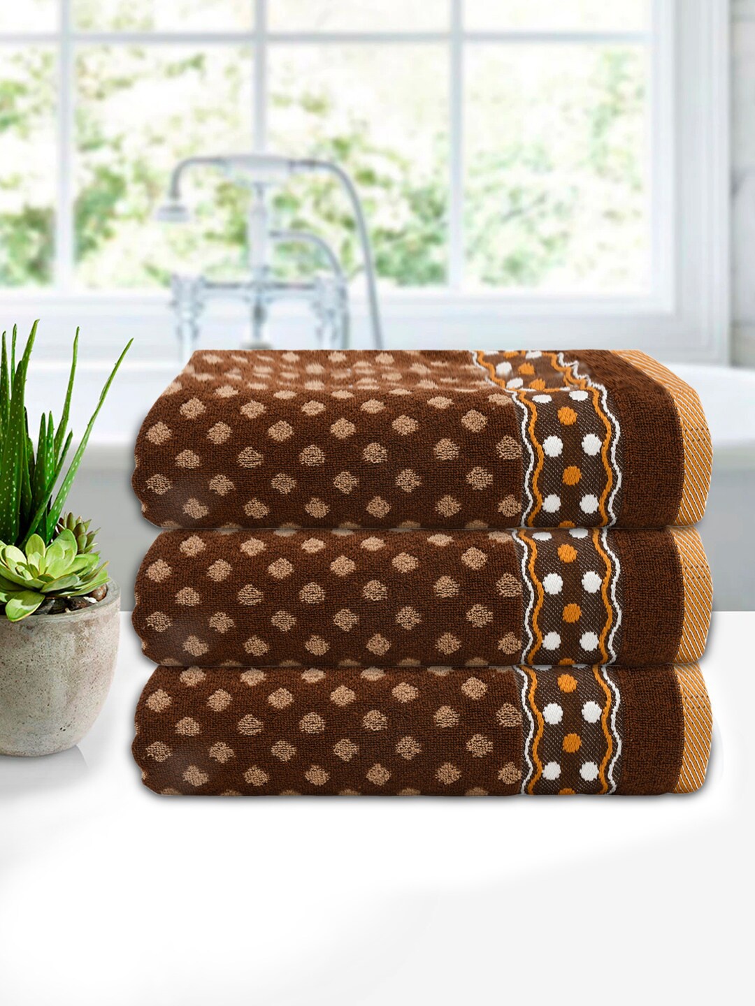 

Kuber Industries Pack Of 3 Printed 300 GSM Cotton Bath Towels, Brown