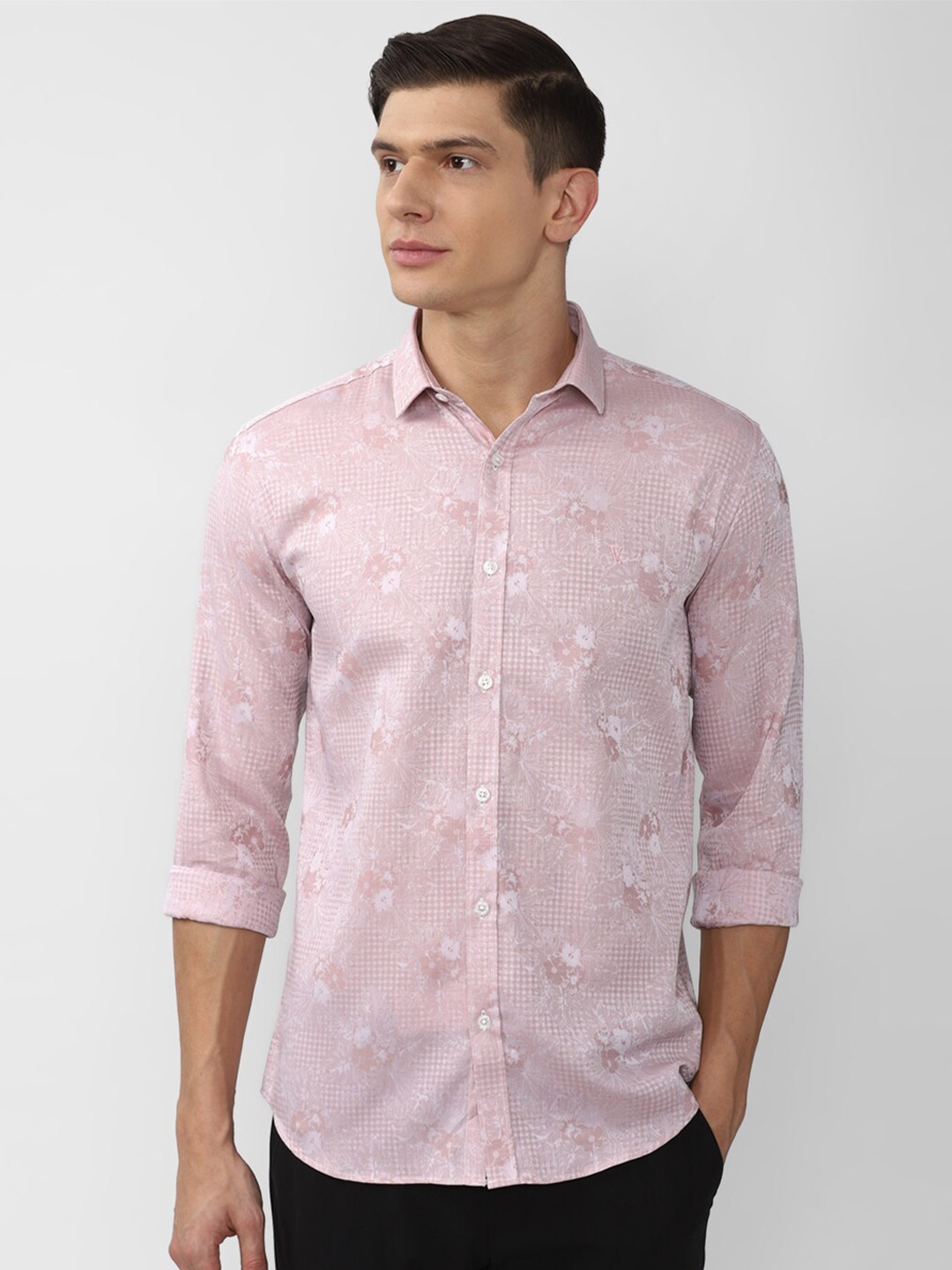 

V Dot Men Pink Slim Fit Floral Printed Casual Shirt