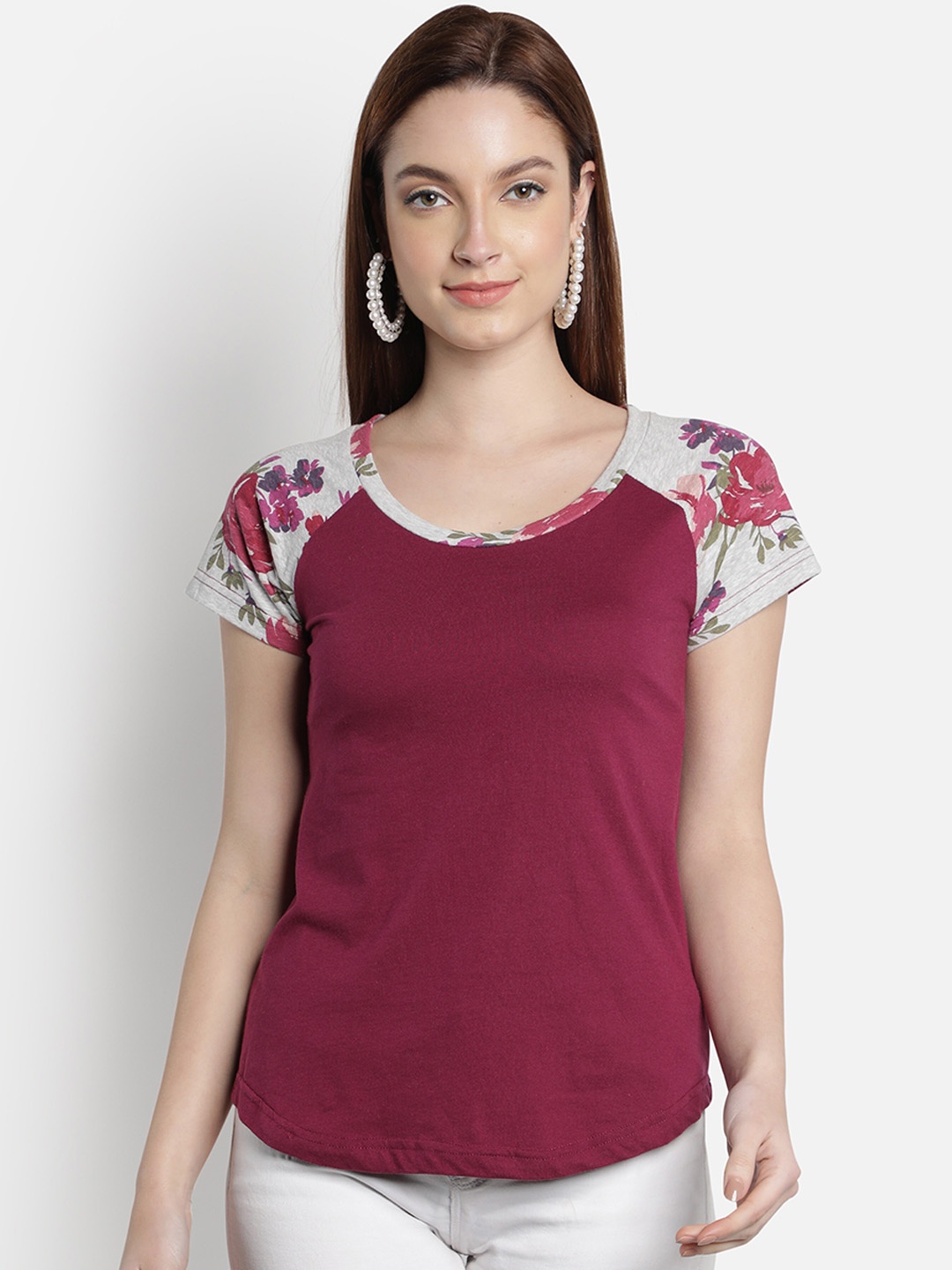 

BStories Women Magenta Printed Pure Cotton Lounge Tshirts