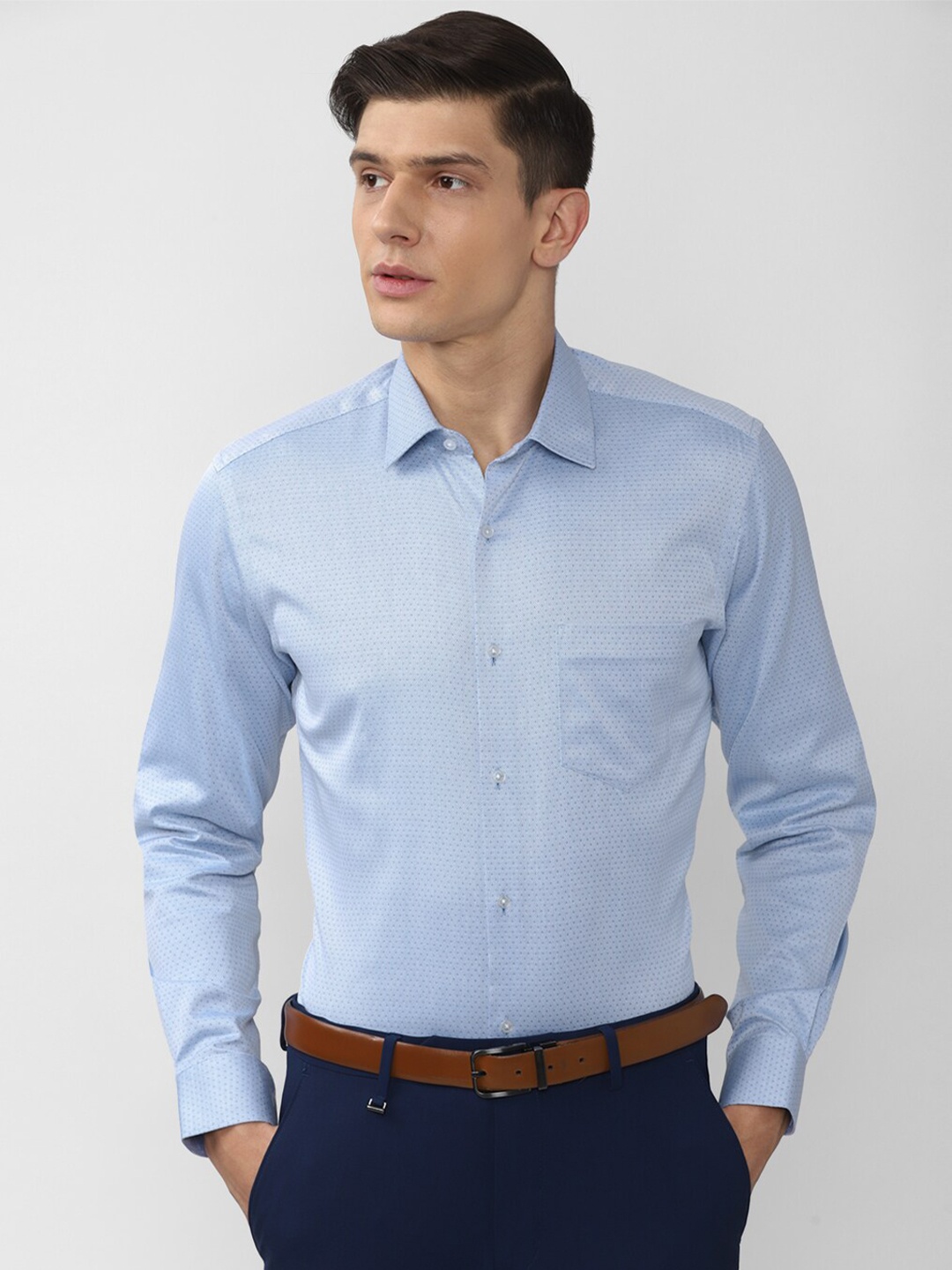 

Van Heusen Men Blue Self Design Cotton Formal Shirt