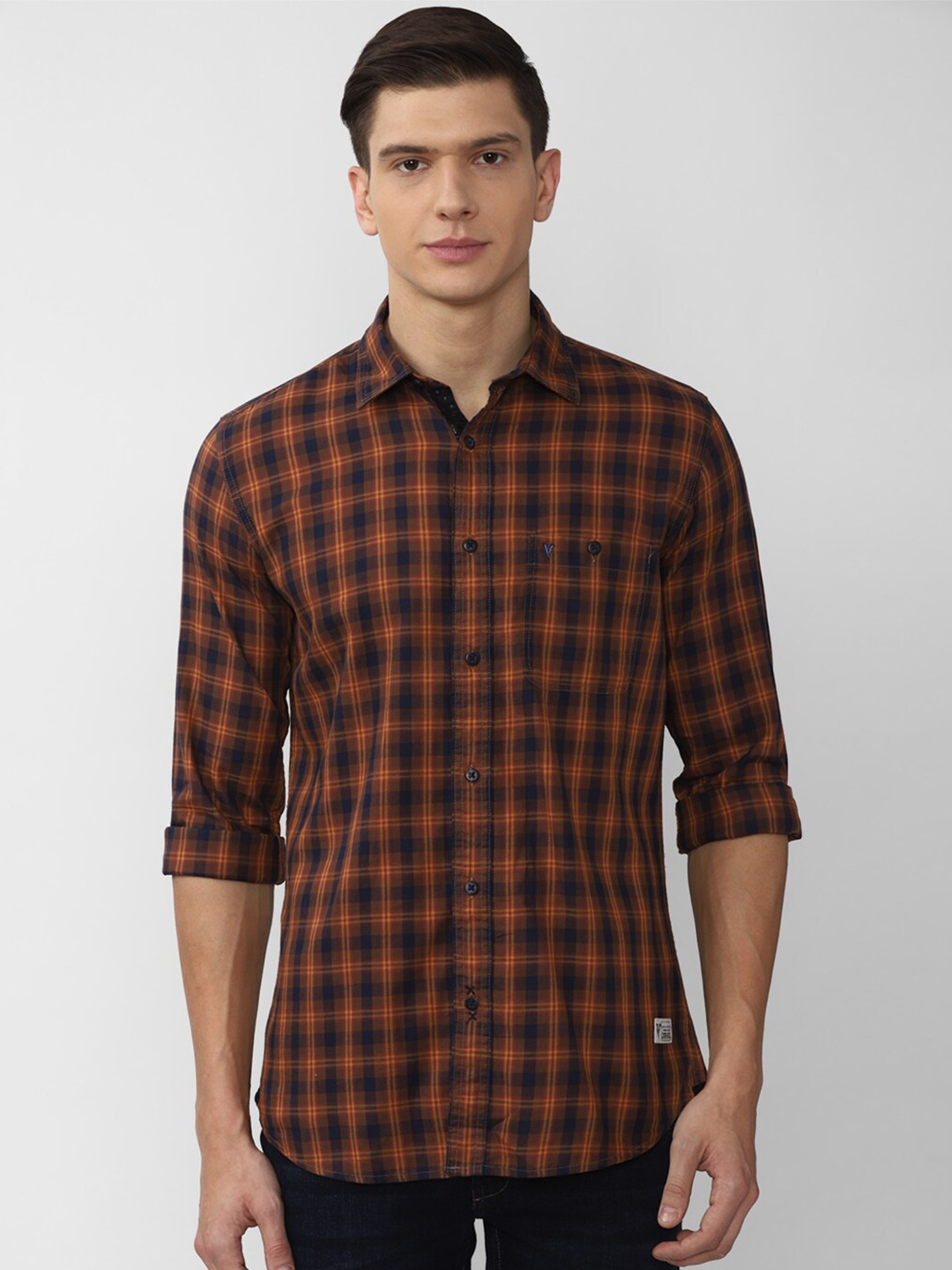 

VAN HEUSEN DENIM LABS Men Brown Slim Fit Checked Casual Shirt