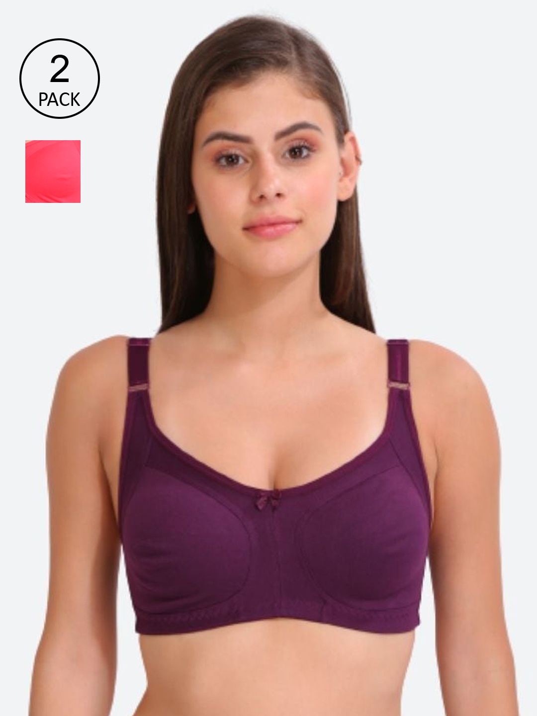 

Innocence Women Set Of 2 Coral & Purple Full Coverage Lightly Padded Everyday Bra