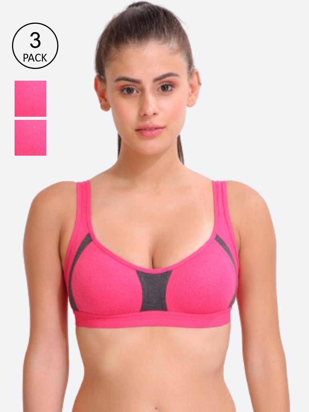

Innocence Women Pack Of 3 Pink Full Coverage Sports Bra