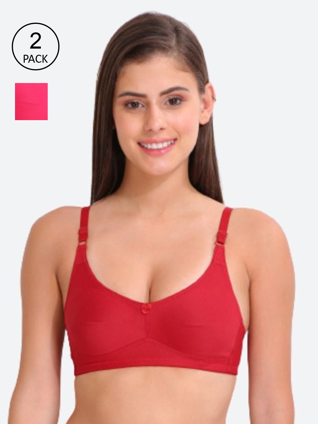 

Innocence Pack of 2 Non Wired Full Coverage Non Padded Everyday Bra, Red