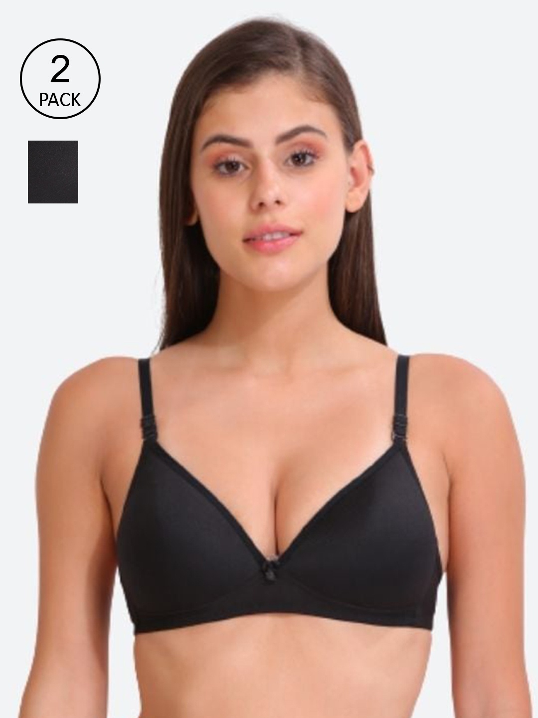 

Innocence Women Pack Of 2 Black Solid Full Coverage Non-wired Everyday Bra