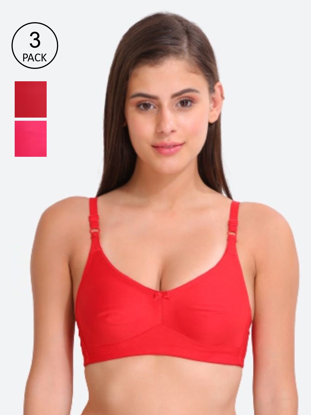 

Innocence Pack of 3 Solid Non Wired Full Coverage Non Padded Everyday Bra, Coral