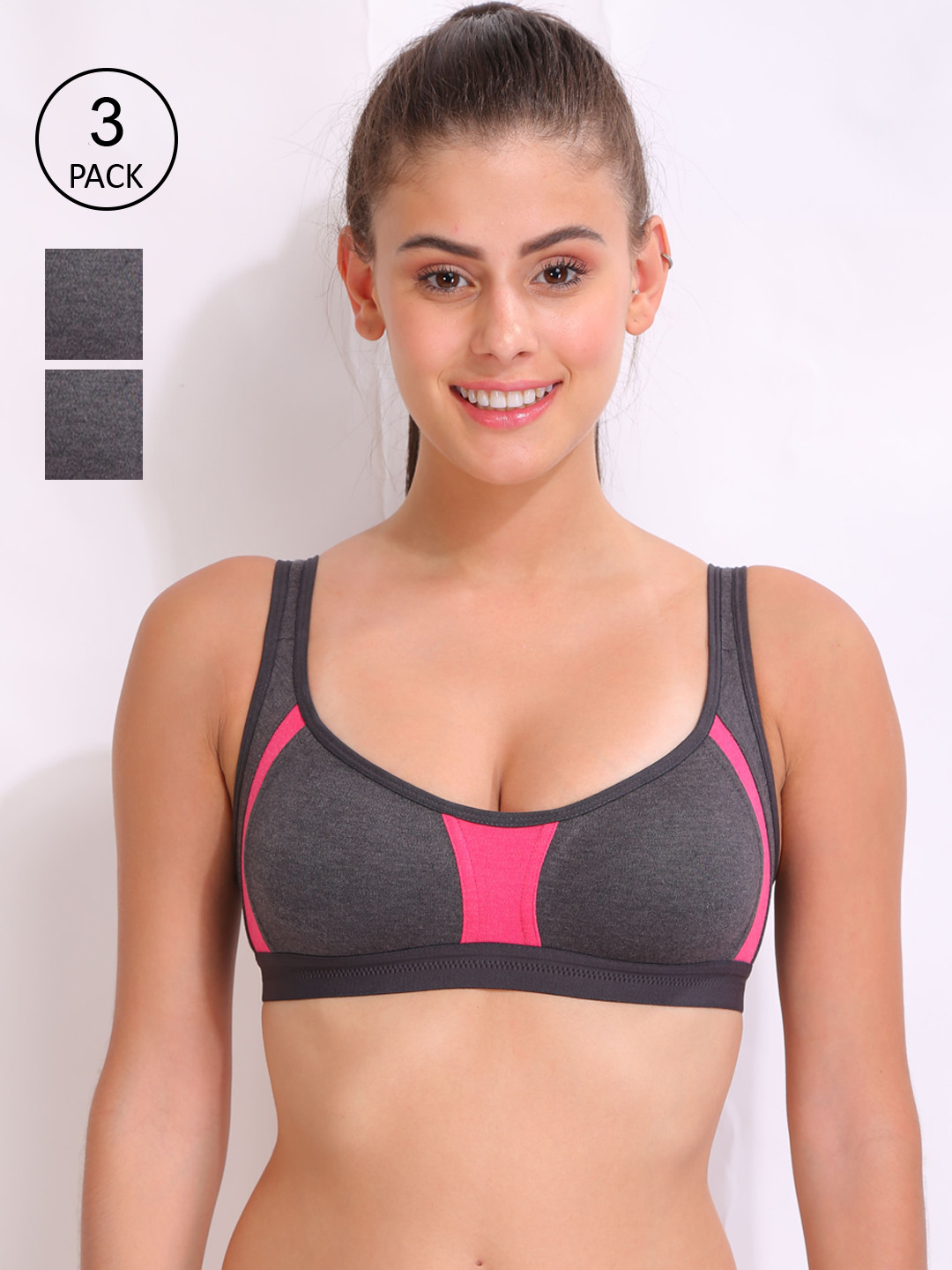 

Innocence Grey & Pink Pack Of 3 Everyday Sports Bra