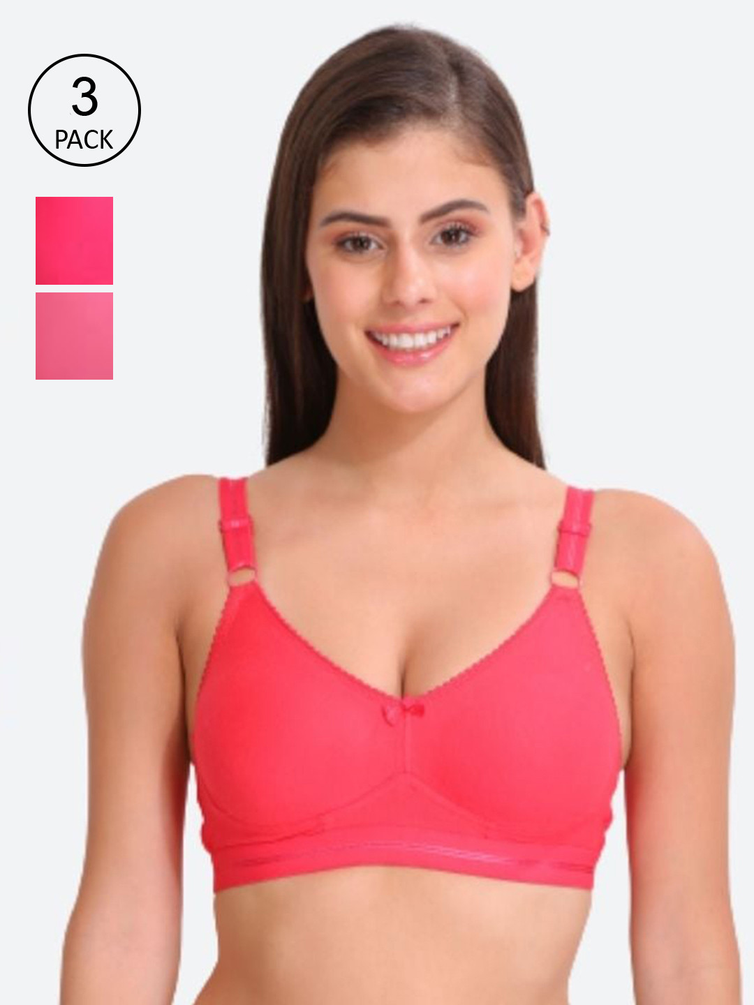 

Innocence Pink Pack of 3 Solid Non Wired Full Coverage Lightly Padded Everyday Bra