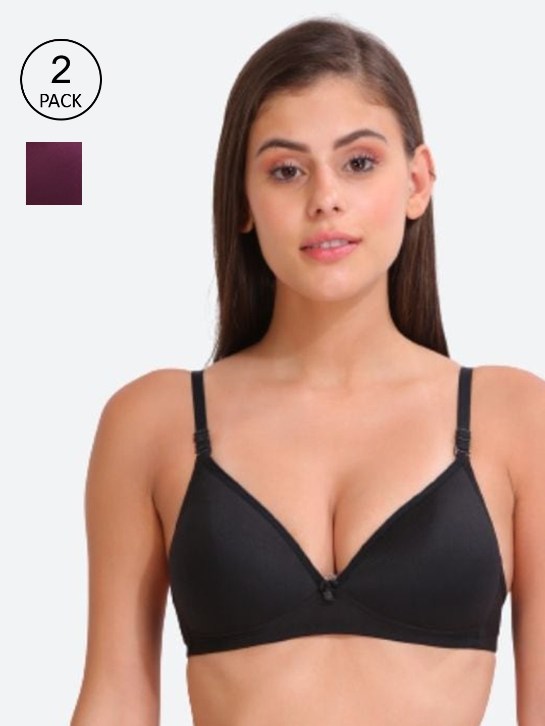 

Innocence Burgundy & Black Pack Of 2 Lightly Padded Seamless Everyday Bra