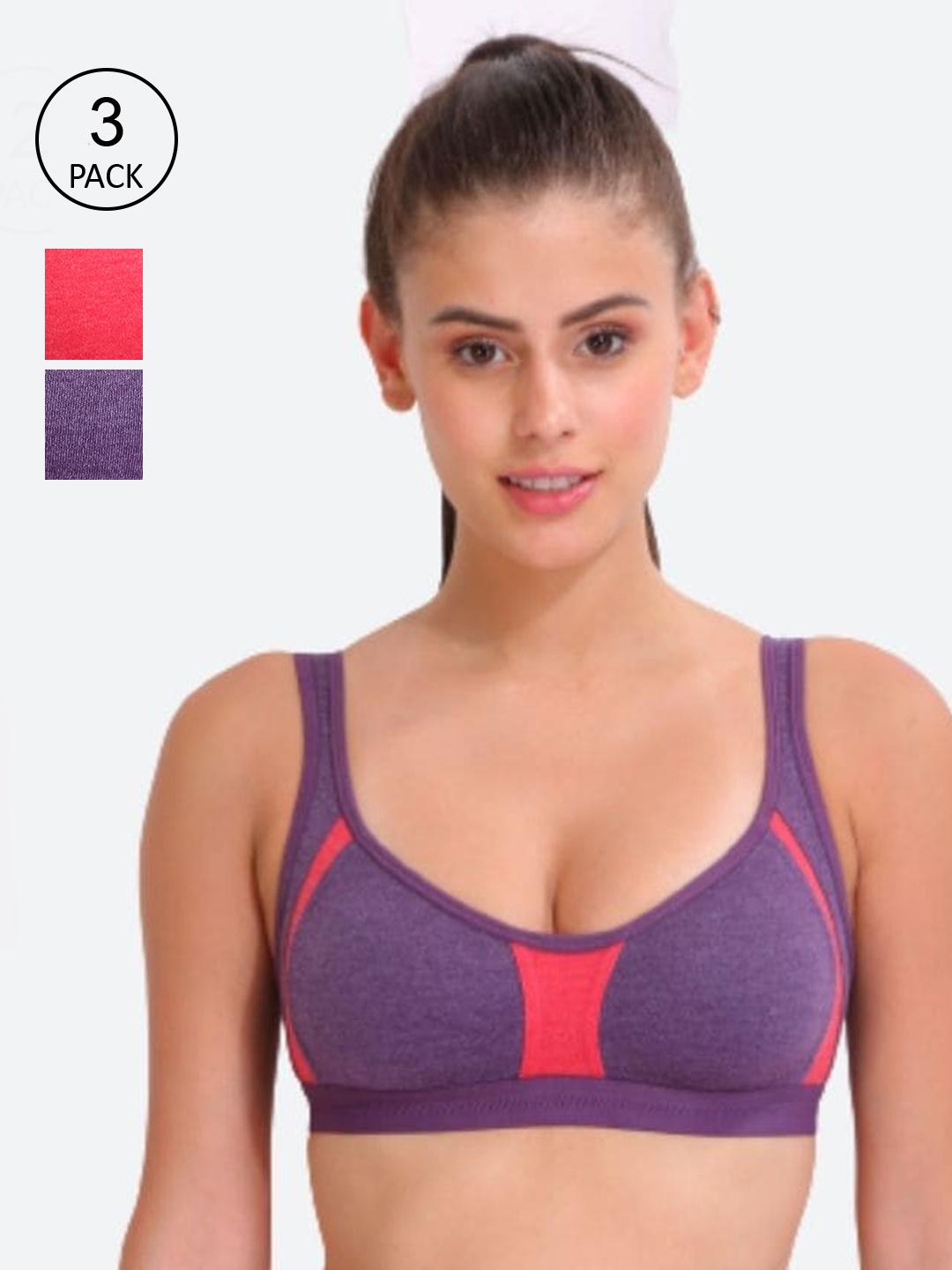 

Innocence Women Pack Of 3 Full Coverage Sports Bra, Pink