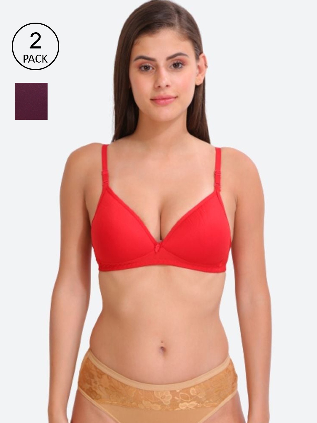 

Innocence Women Pack Of 2 Red & Purple Lightly Padded Full Coverage Everyday Bra