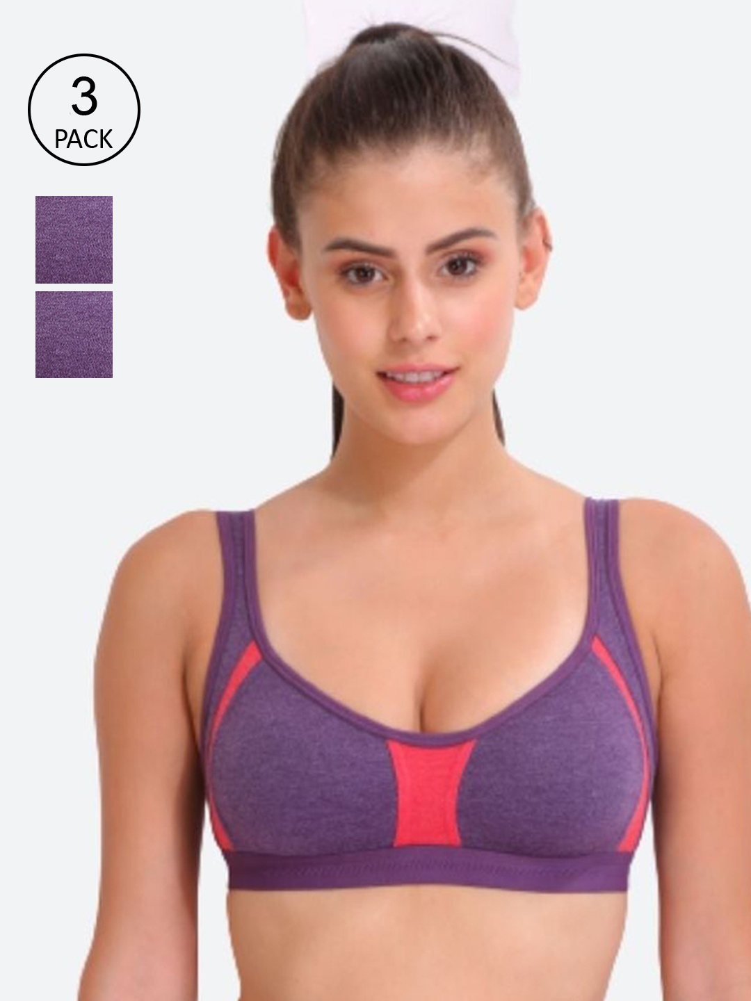 

Innocence Pink & Purple Pack of 3 Solid Non Wired Non Padded Everyday Bra