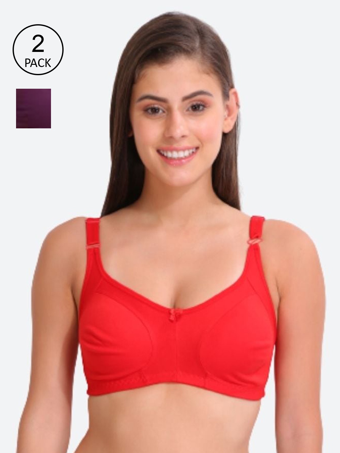 

Innocence Women Pack Of 2 Red & Purple Lightly Padded Full Coverage Everyday Bra