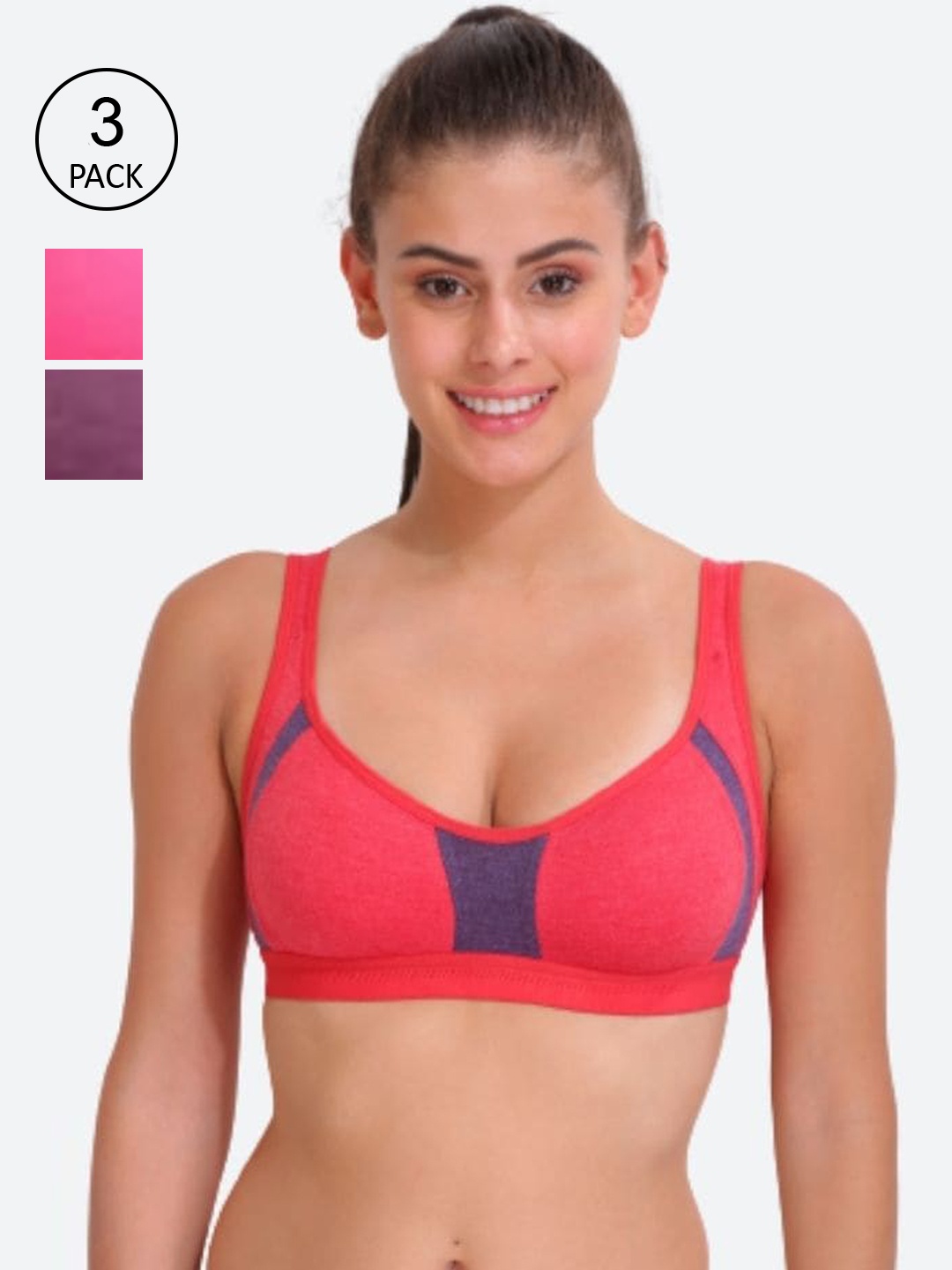 

Innocence Purple & Fuchsia Pack Of 3 Everyday Sports Bra
