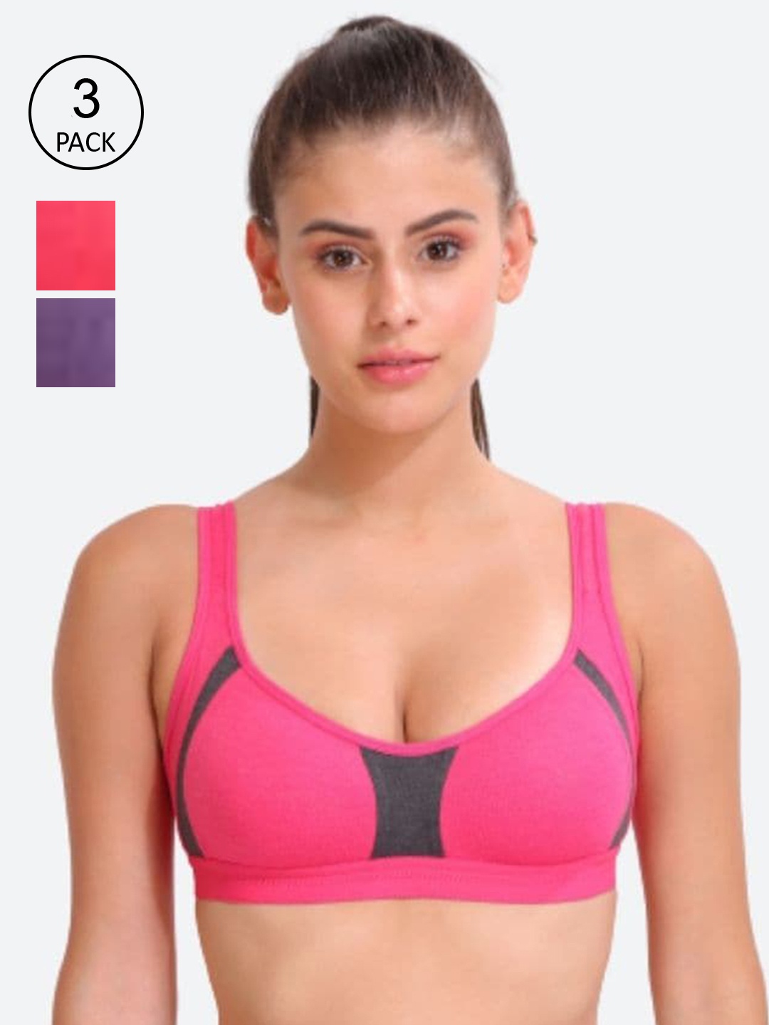 

Innocence Pink & Coral Pack of 3 Non-Wired Non Padded Sports Bra