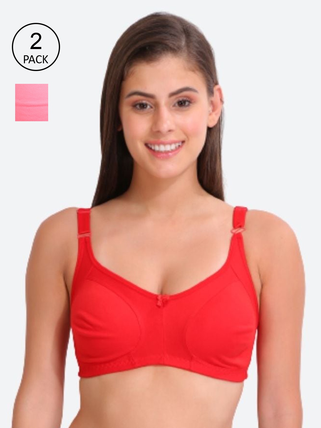 

Innocence Women Pack Of 2 Red & Pink Lightly Padded Full Coverage Everyday Bra