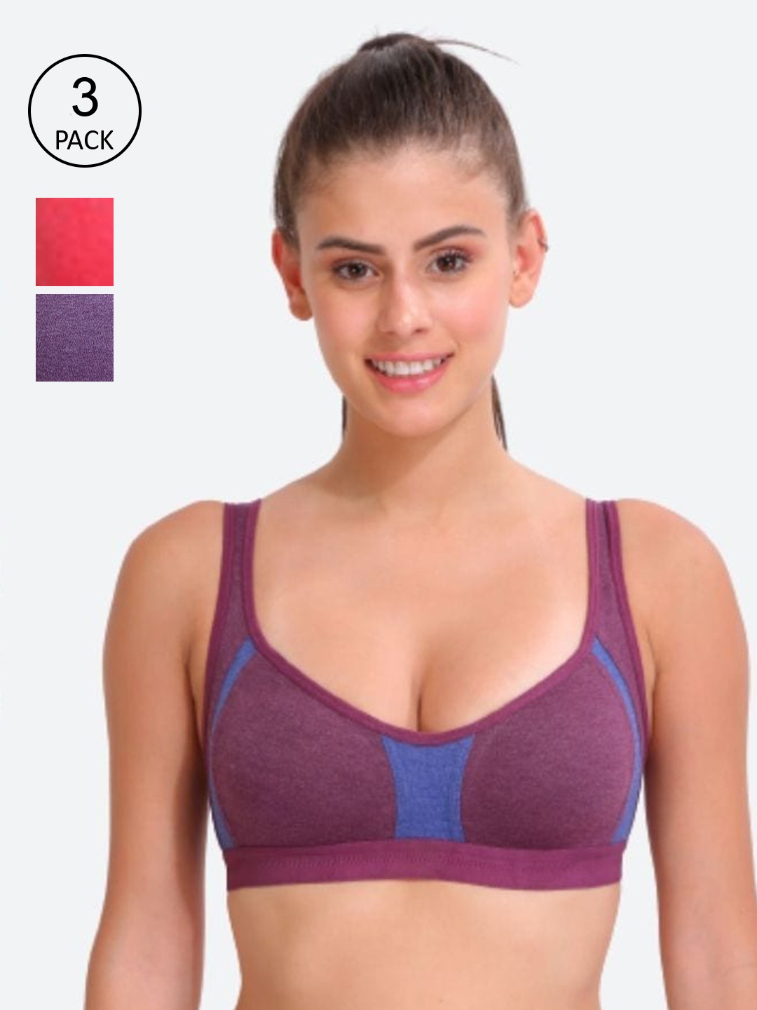 

Innocence Blue & Pink Pack of 3 Non-Wired Non Padded Sports Bra