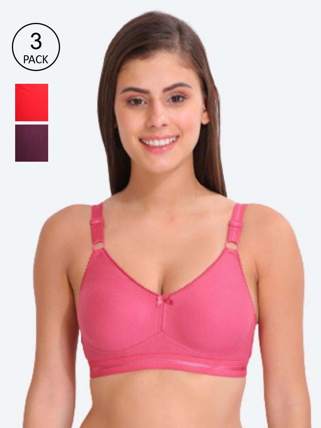 

Innocence Pink & Red Solid Pack of 3 Lightly Padded Bra