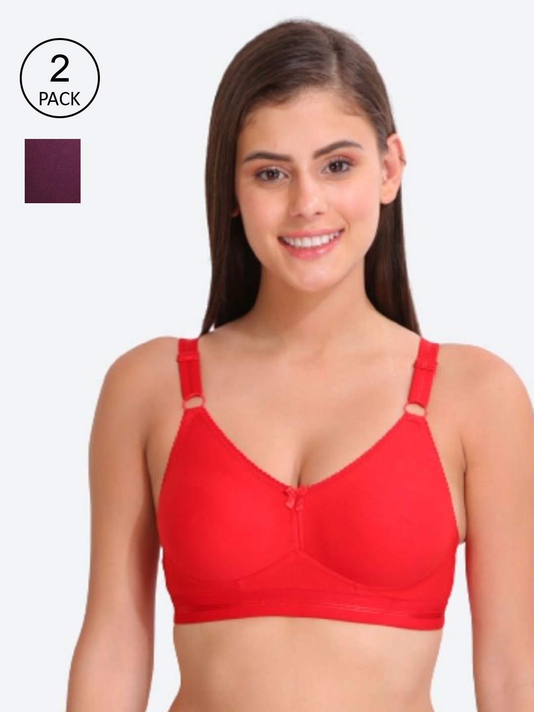 

Innocence Women Pack Of 2 Red & Purple Solid Full Coverage Non-wired Everyday Bra