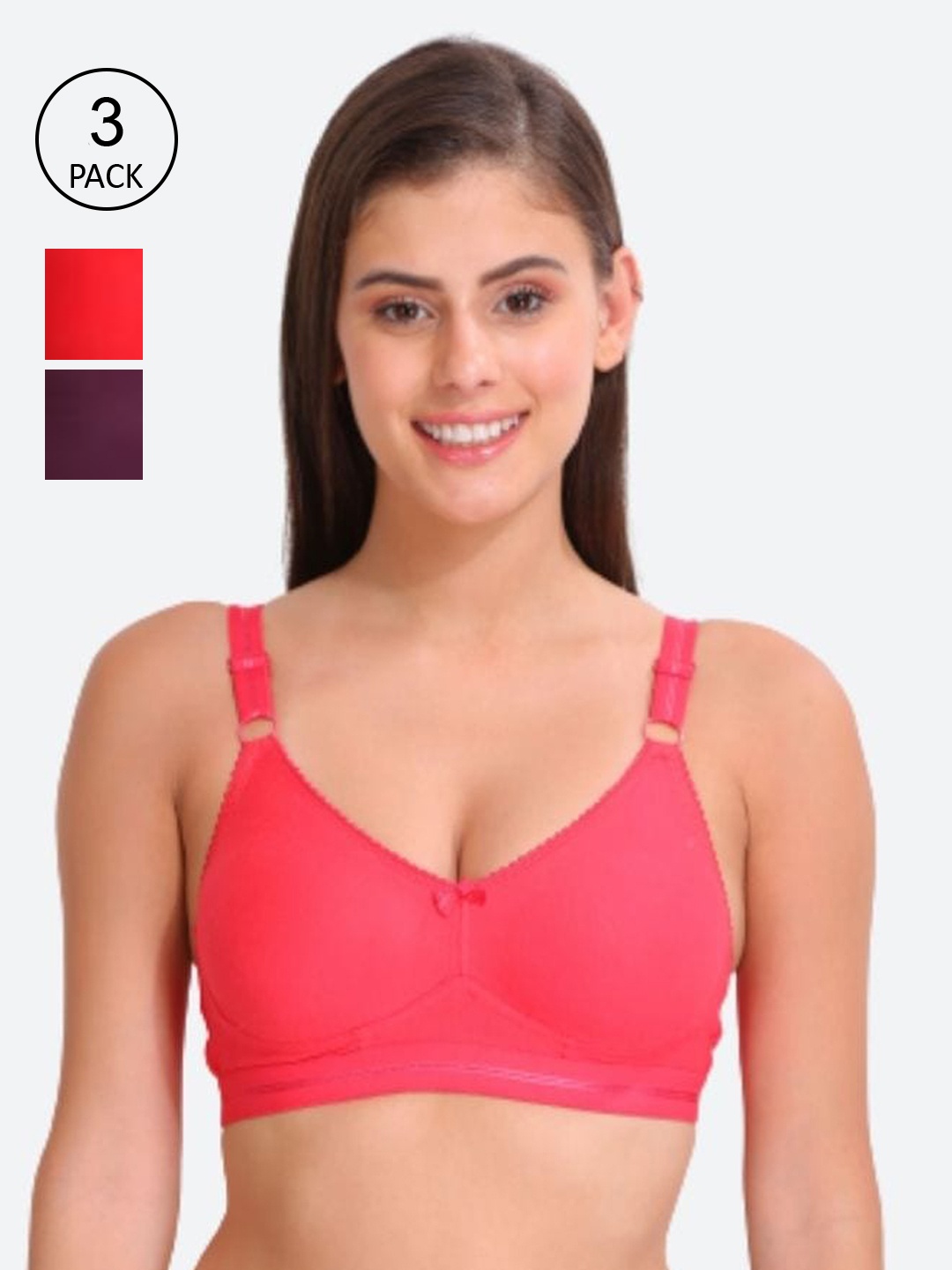 

Innocence Set Of 3 Solid Lightly Padded Bra, Pink