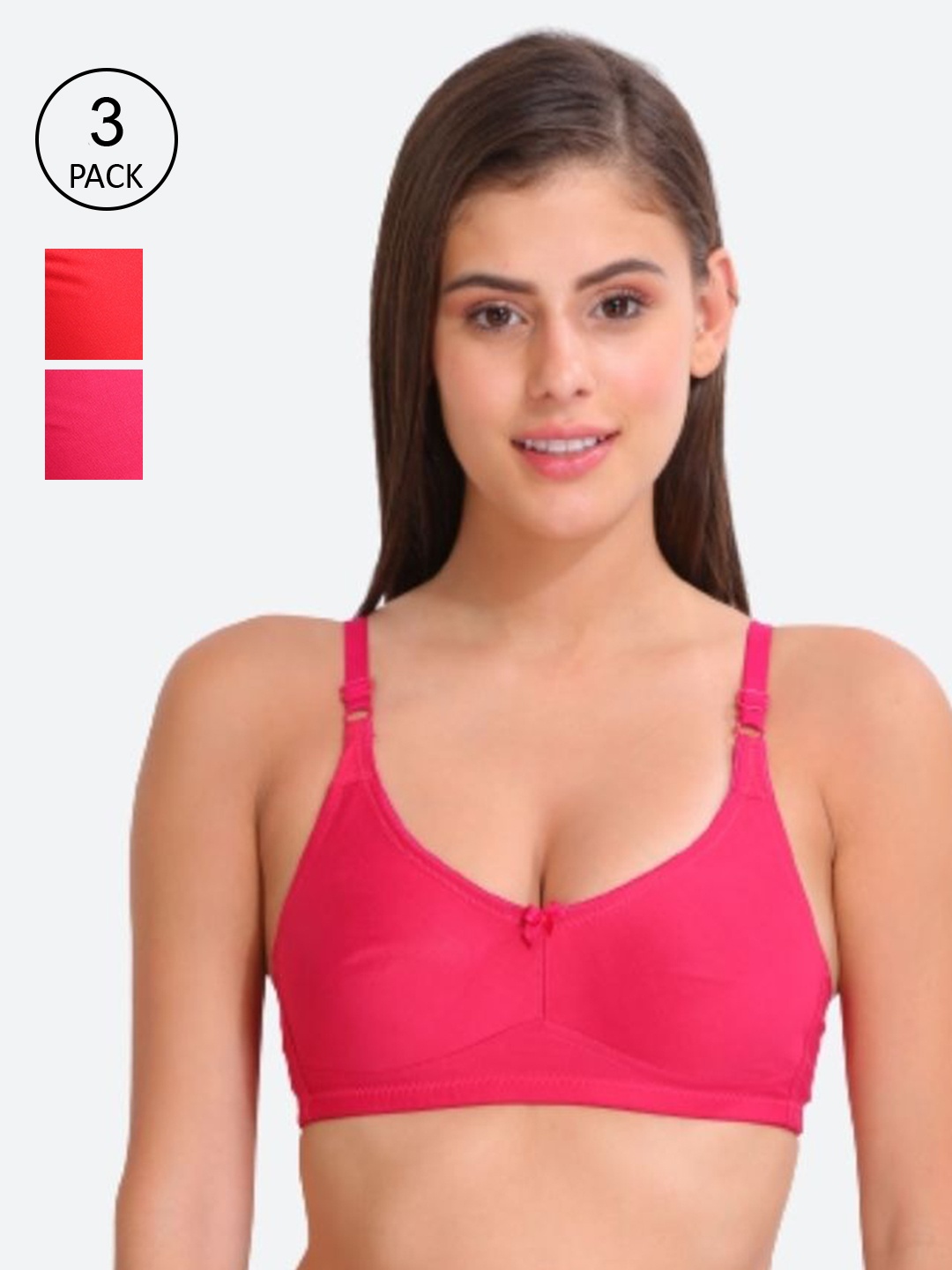 

Innocence Pack of 3 Solid Non Wired Full Coverage Non Padded Everyday Bra, Pink