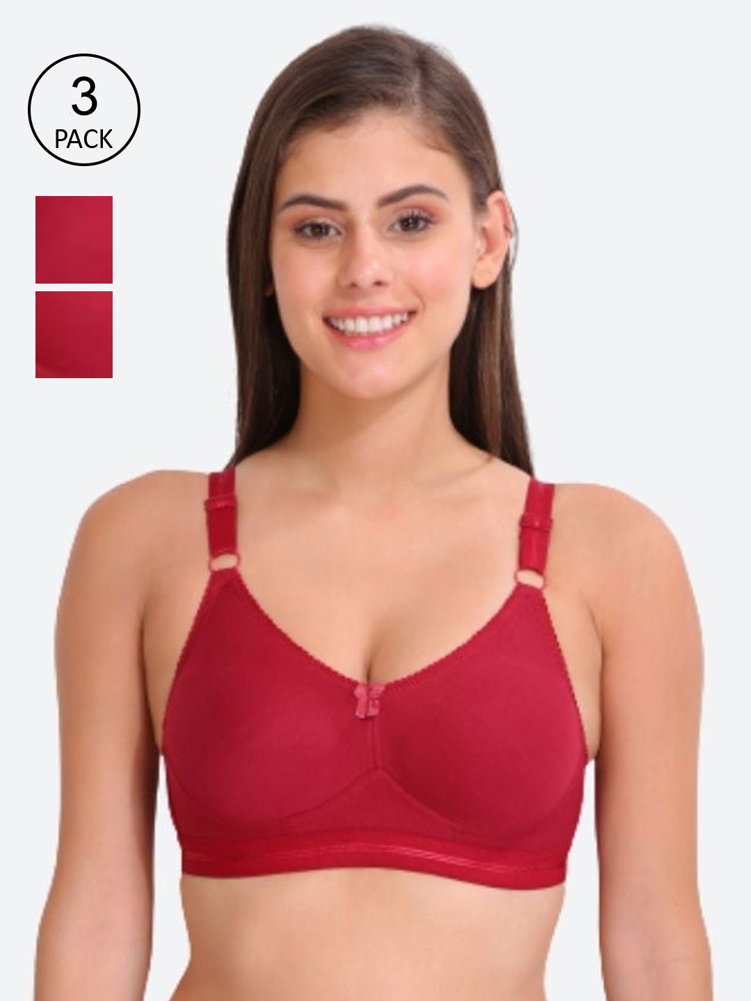 

Innocence Pack of 3 Solid Non Wired Full Coverage Non Padded Everyday Bra, Maroon