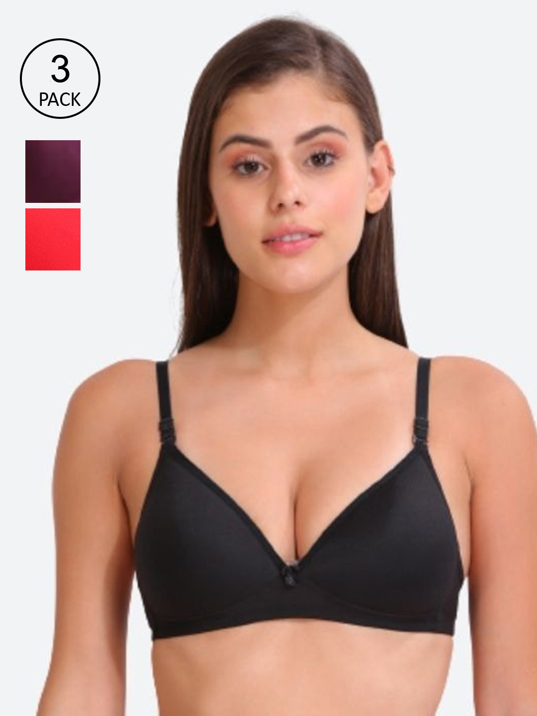 

Innocence Coral & Black Pack Of 3 Set Of Lightly Padded Bra