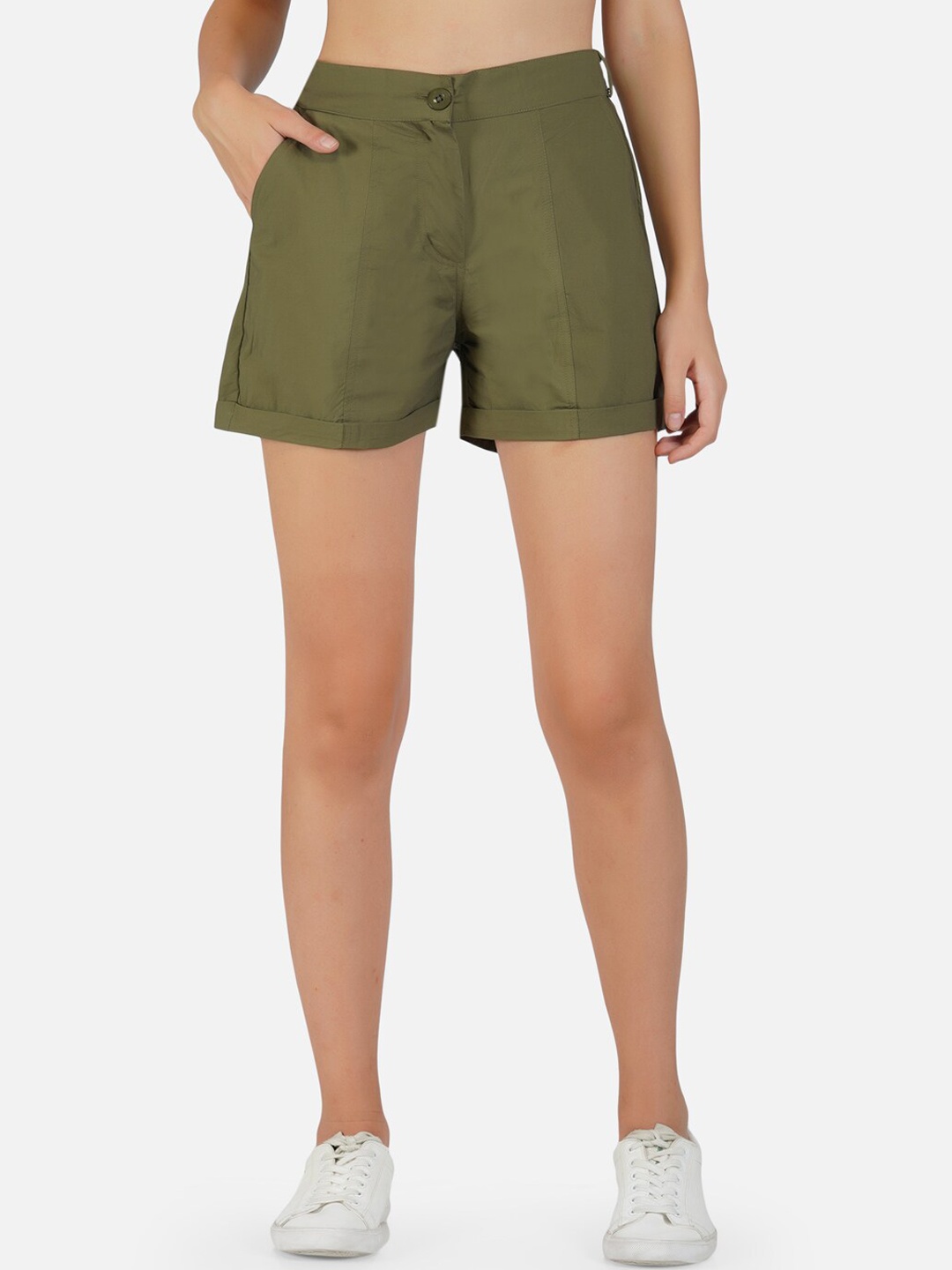 

PHILIPPINE EAGLE Women Green Solid Hot Pant Shorts