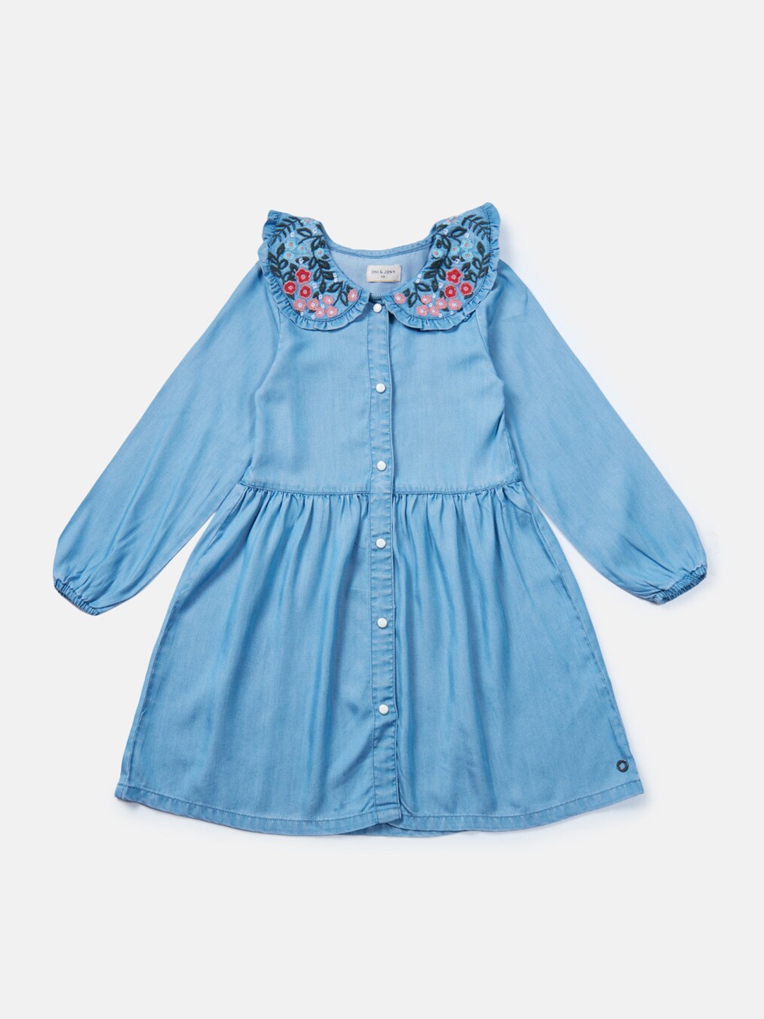 

Gini and Jony Blue Floral Embroidered Peter Pan Collar Denim Dress