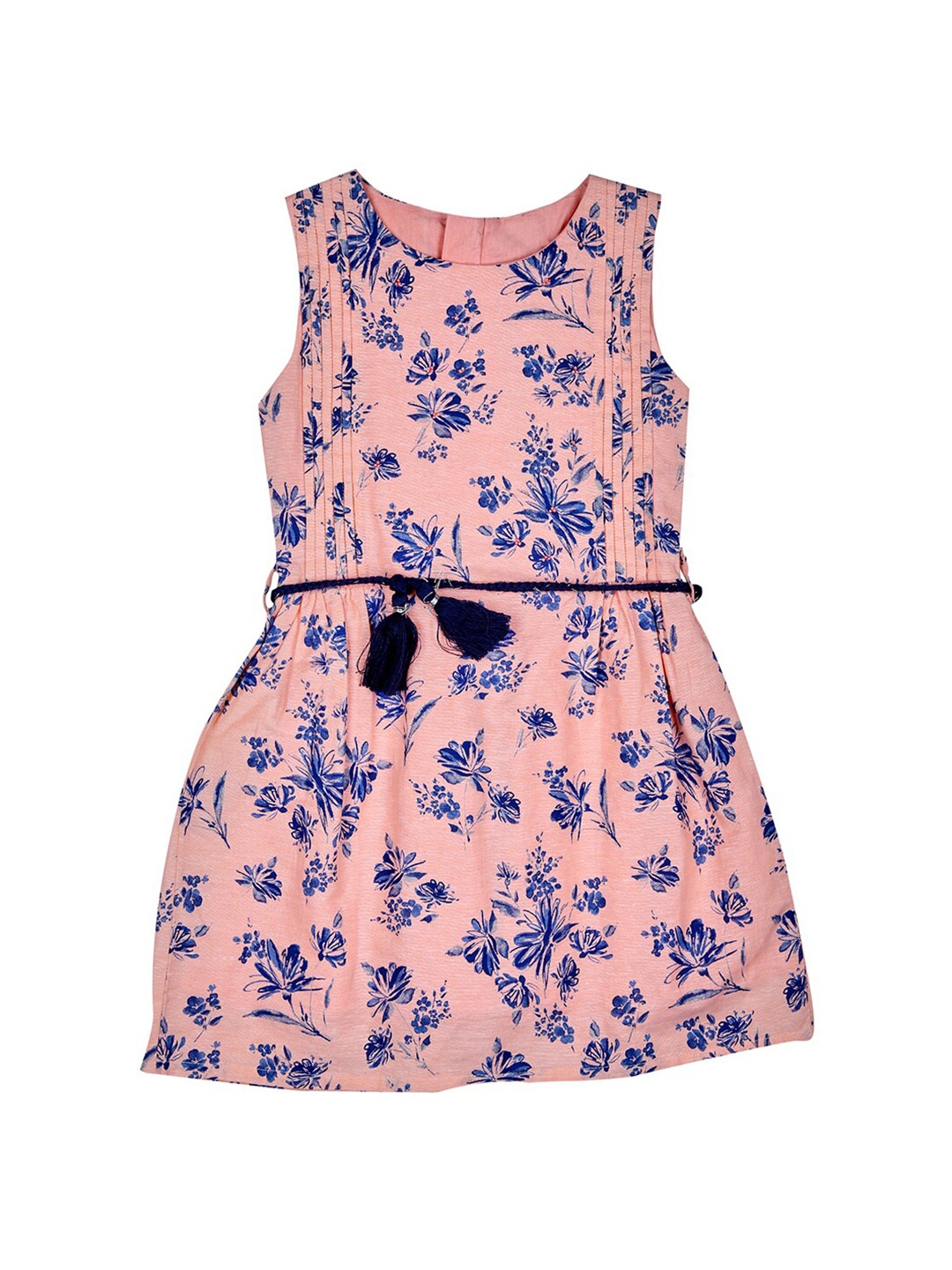 

Gini and Jony Girls Pink & Blue Floral Cotton Sleeveless Dress