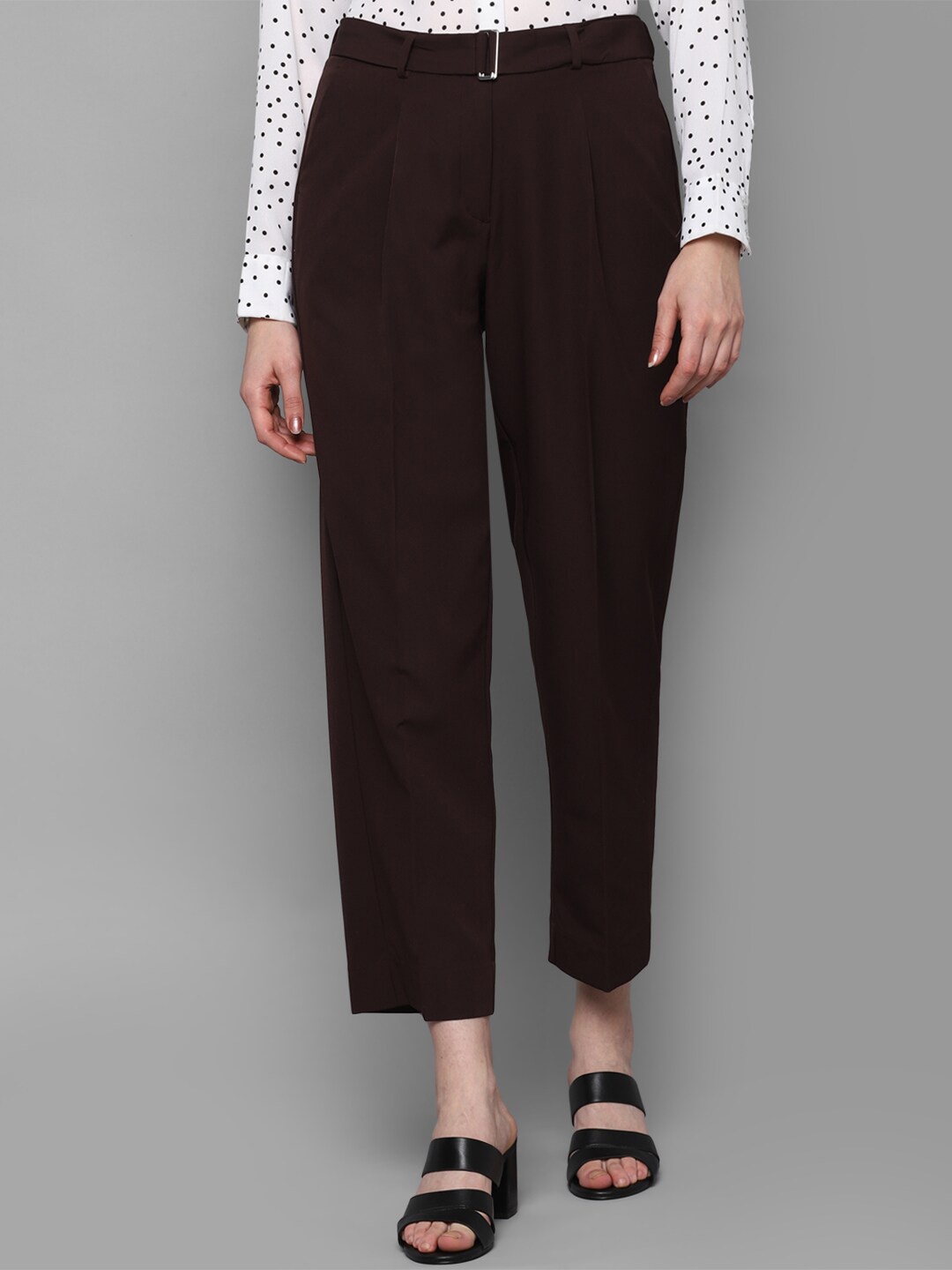 

Allen Solly Woman Women Coffee Brown Solid Pleated Trousers