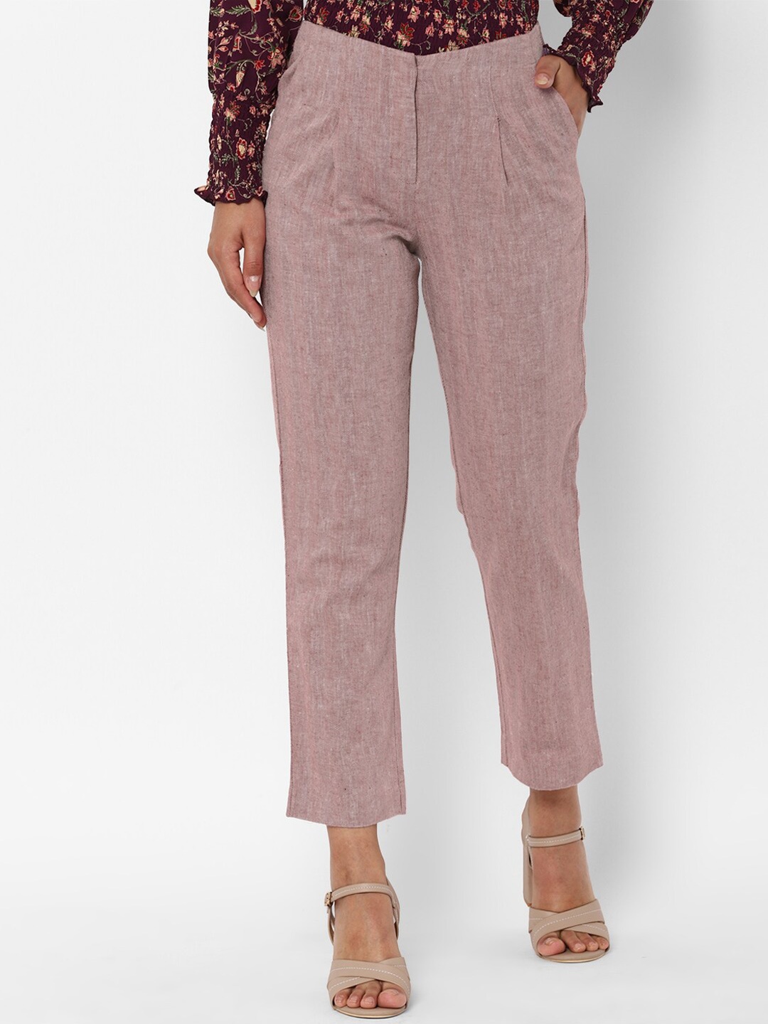 

Allen Solly Woman Women Maroon Self Design Pleated Trousers
