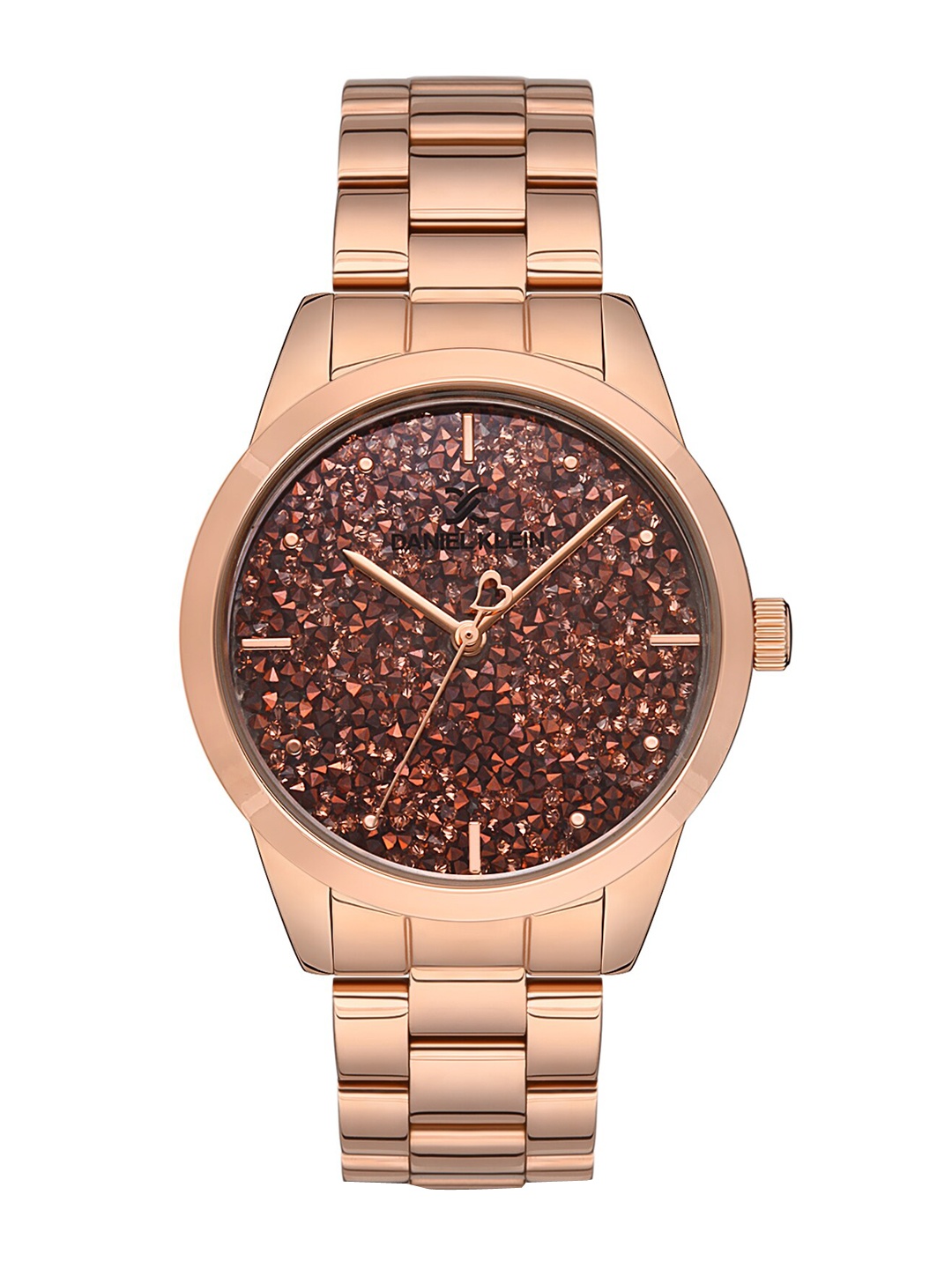 

Daniel Klein Women Pink Embellished Dial & Rose Gold Toned Stainless Steel Bracelet Style Straps Analogue Watch
