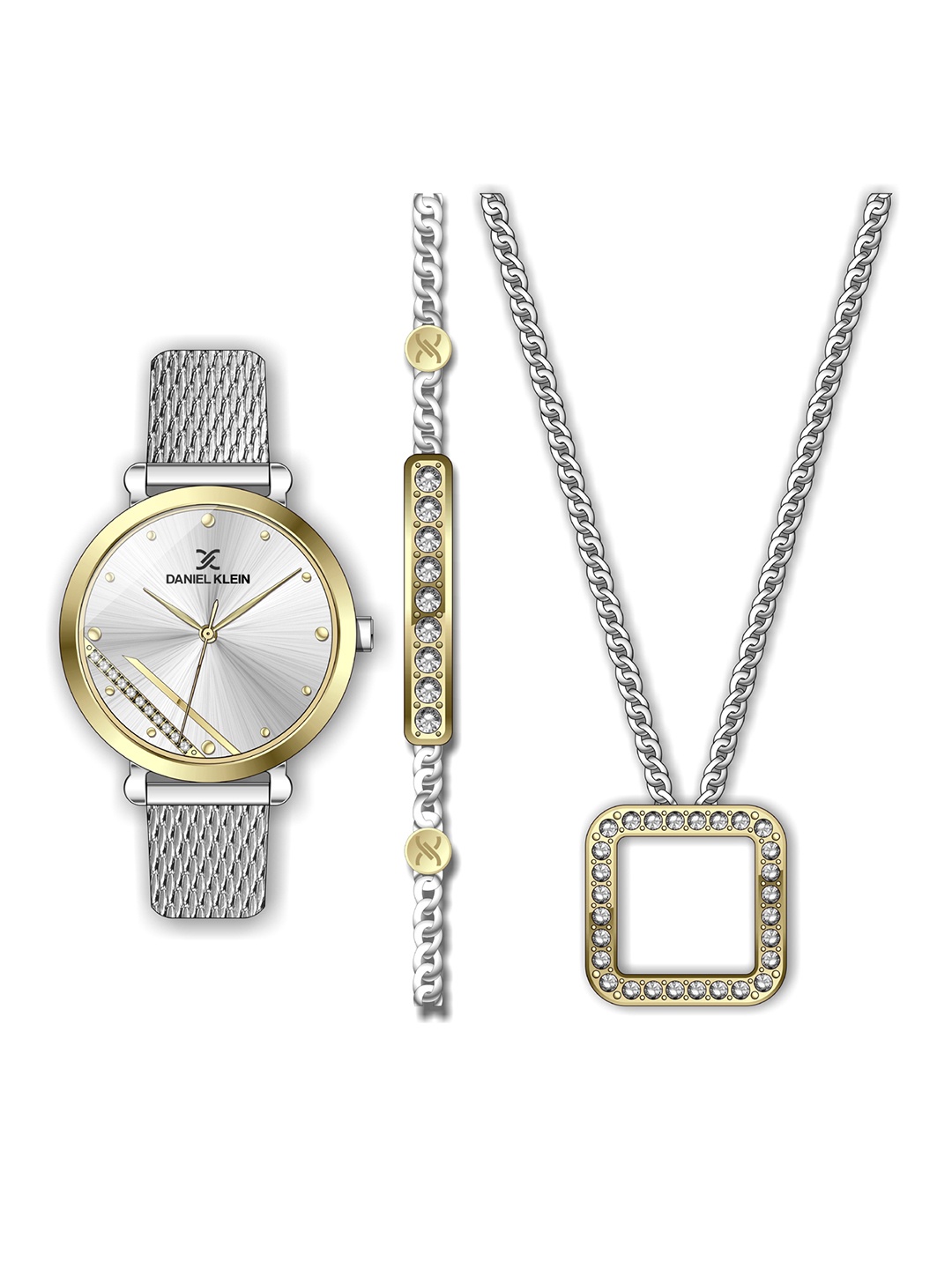 

Daniel Klein Women Gold-Toned Embellished Dial & Silver Toned Bracelet Style Straps Analogue Watch