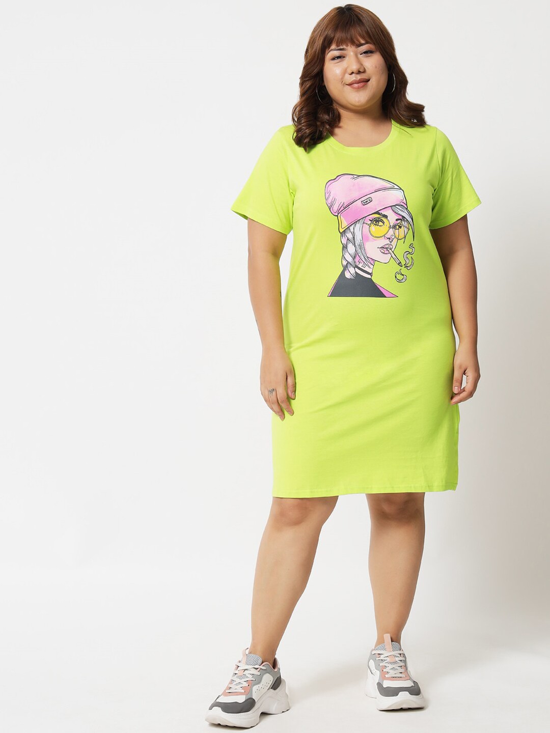 

BEYOUND SIZE - THE DRY STATE Fluorescent Green T-shirt Dress