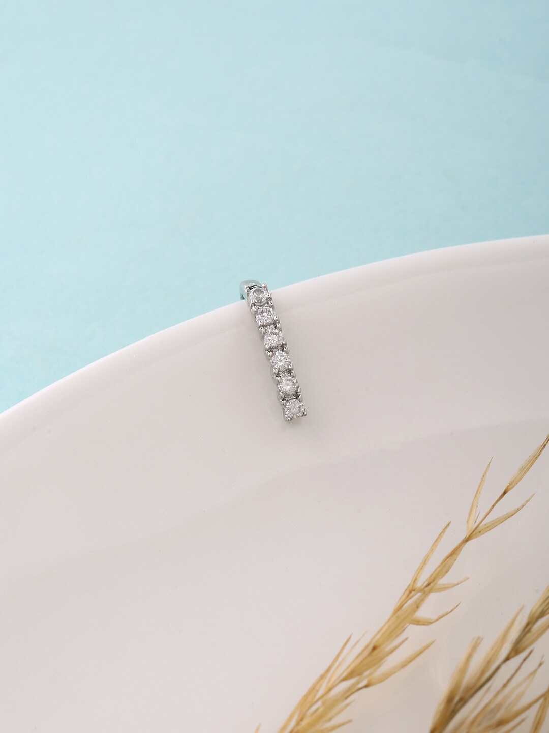 

ADORN by Nikita Ladiwala 92.5 Sterling Silver Silver-Toned White CZ Studded Clip-On Nose Pin